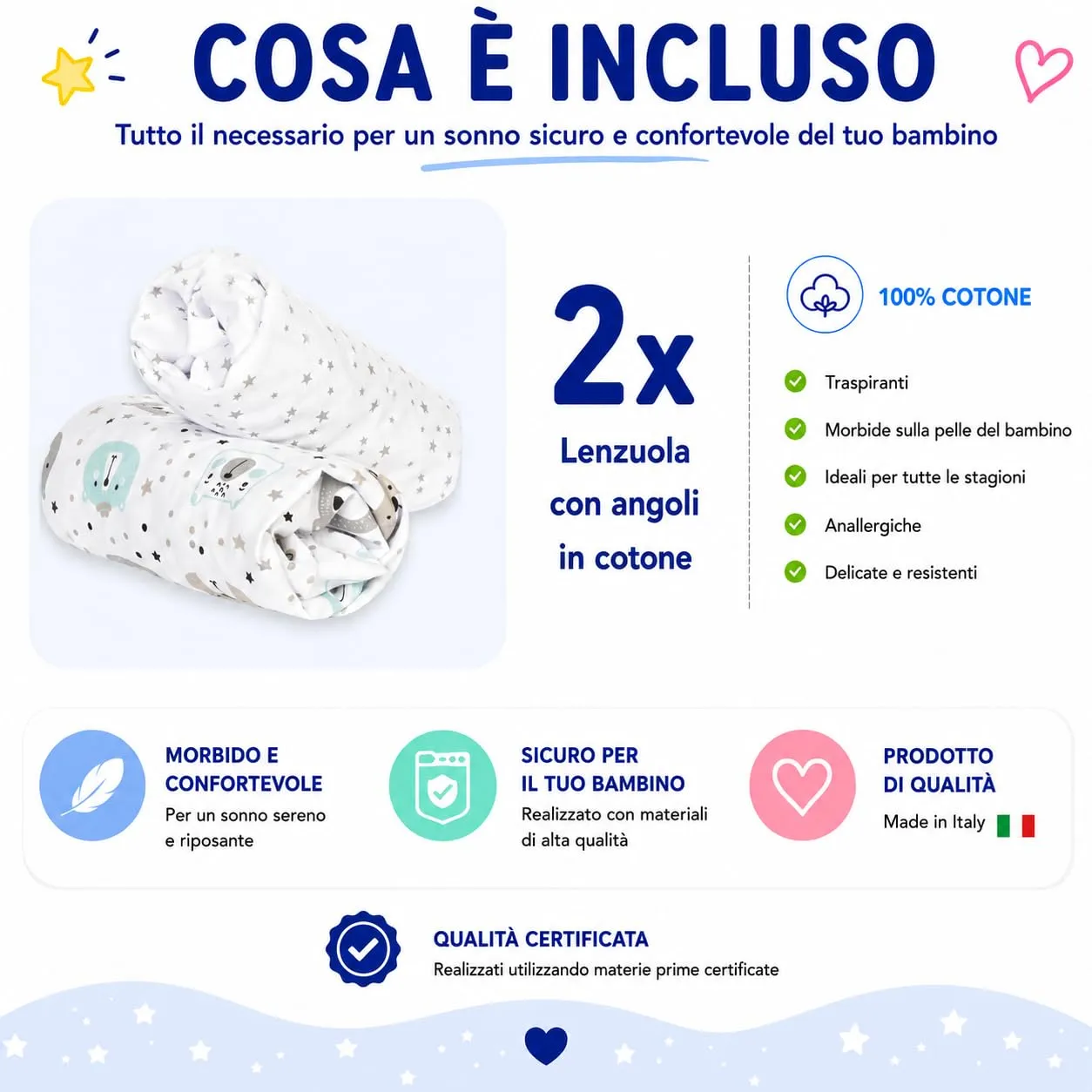 FlyIdeas Set 2 Lenzuola con Angoli per Navicella Neonato 75x35 cm, 100% Cotone, Cute Bears - immagine 7