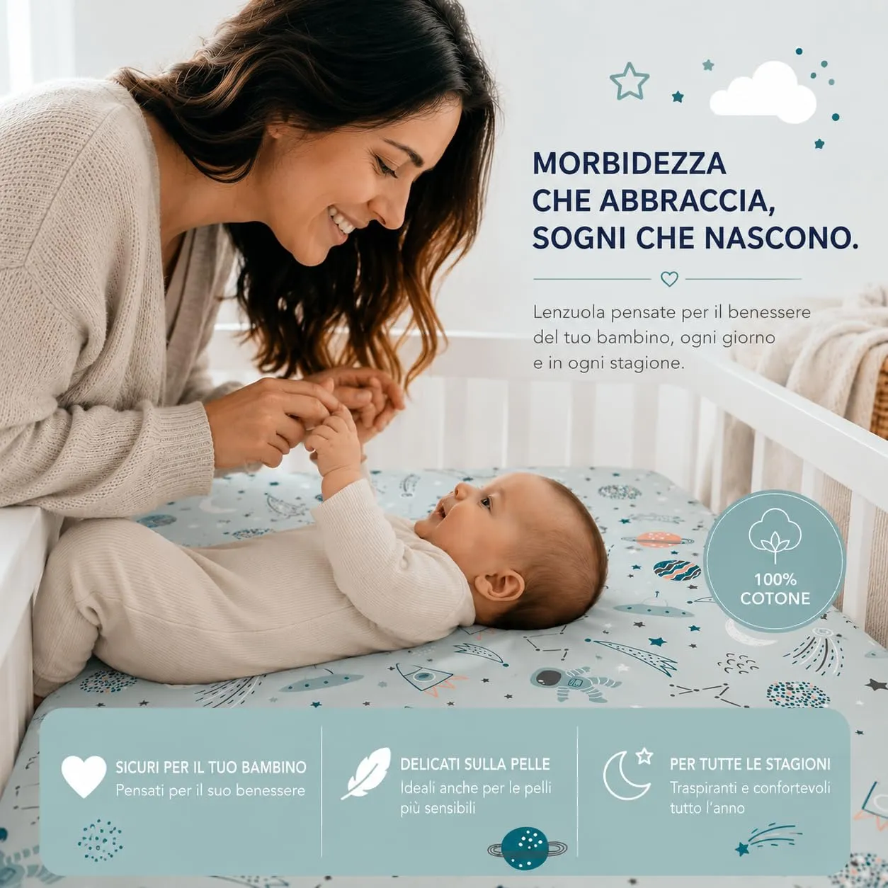 FlyIdeas Set 2 Lenzuola con Angoli per Culla Neonato 90x50 cm, 100% Cotone, Compatibili con Next to Me e Kinderkraft Neste Up - immagine 7