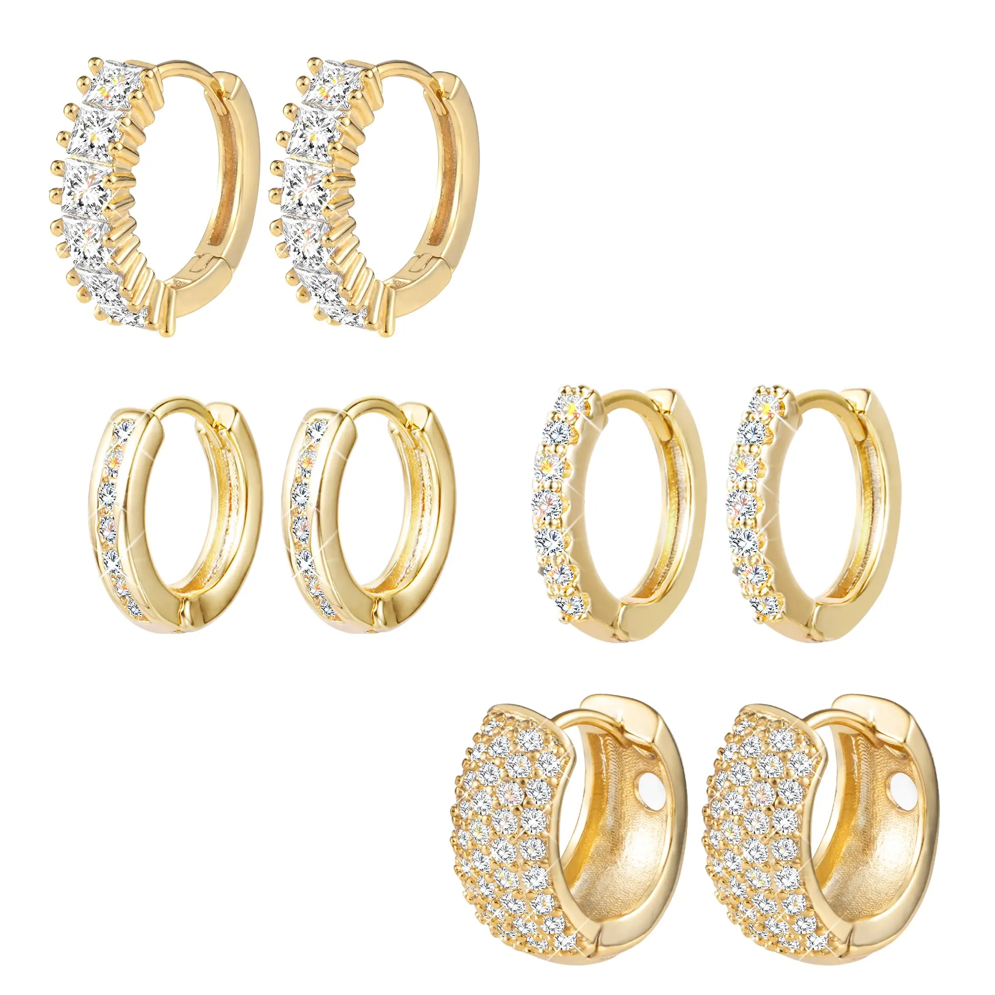 ALEXCRAFT Orecchini a Cerchio in Oro con Zirconi, Set Multi Modello, SC109 - immagine 1