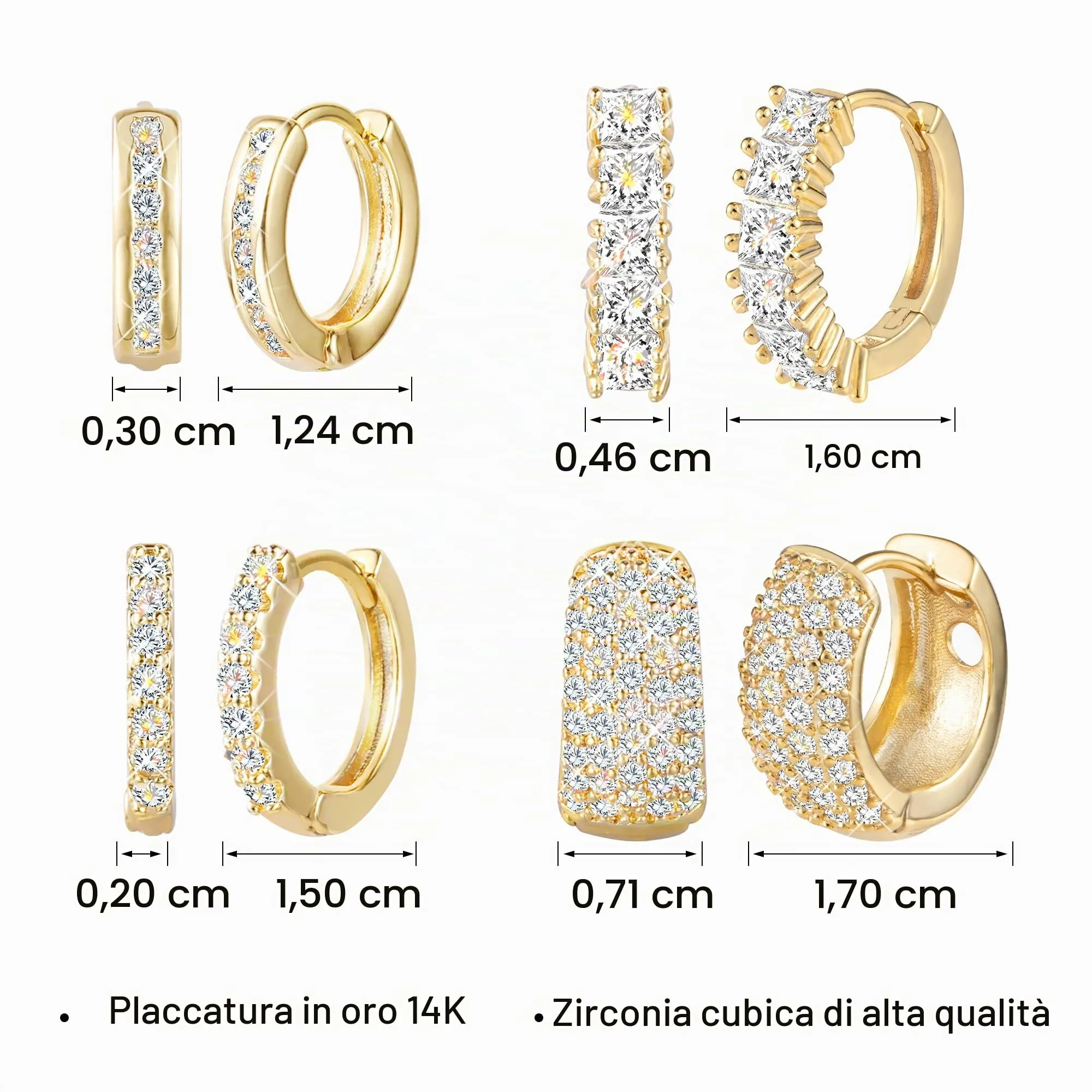 ALEXCRAFT Orecchini a Cerchio in Oro con Zirconi, Set Multi Modello, SC109 - immagine 5