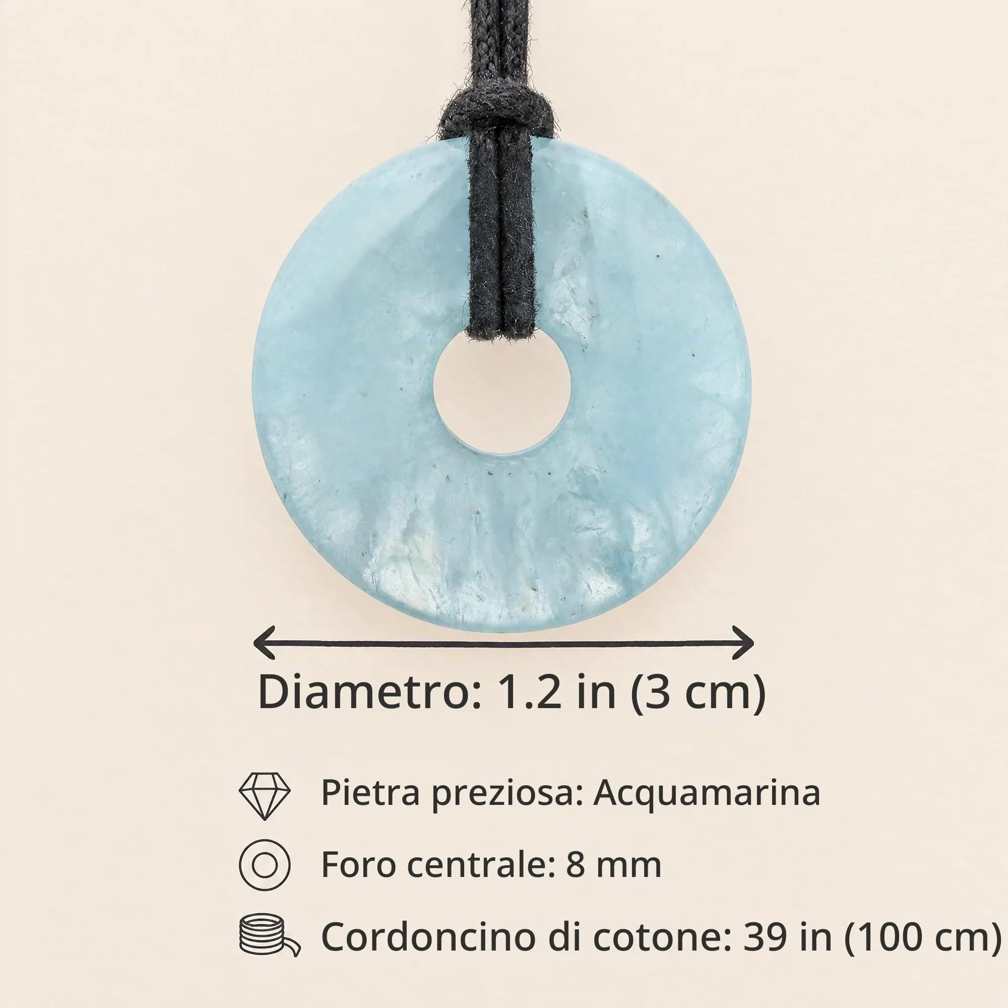 Lebensquelle Plus Donut in pietra preziosa 30 mm con cordoncino in cotone e scheda pietra - immagine 5