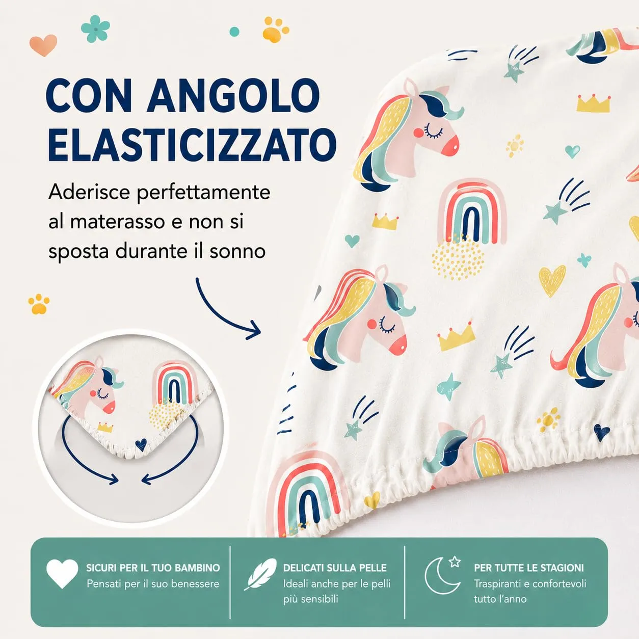 FlyIdeas Set 2 Lenzuola con Angoli per Lettino Neonato 60x120 cm, 100% Cotone - immagine 2