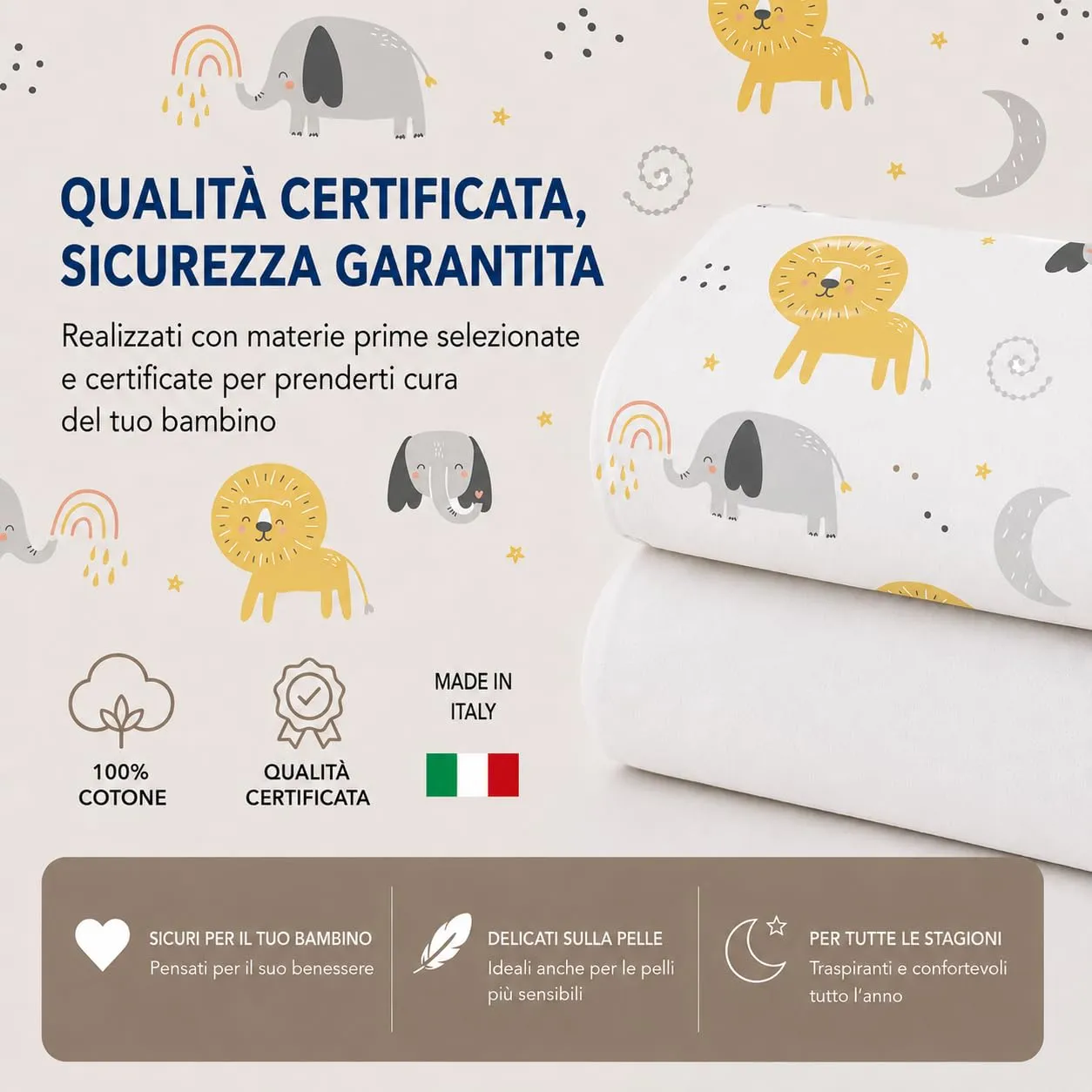 FlyIdeas Set 2 Lenzuola con Angoli 60x120 cm per Lettino Neonato, 100% Cotone, Animalier - immagine 8