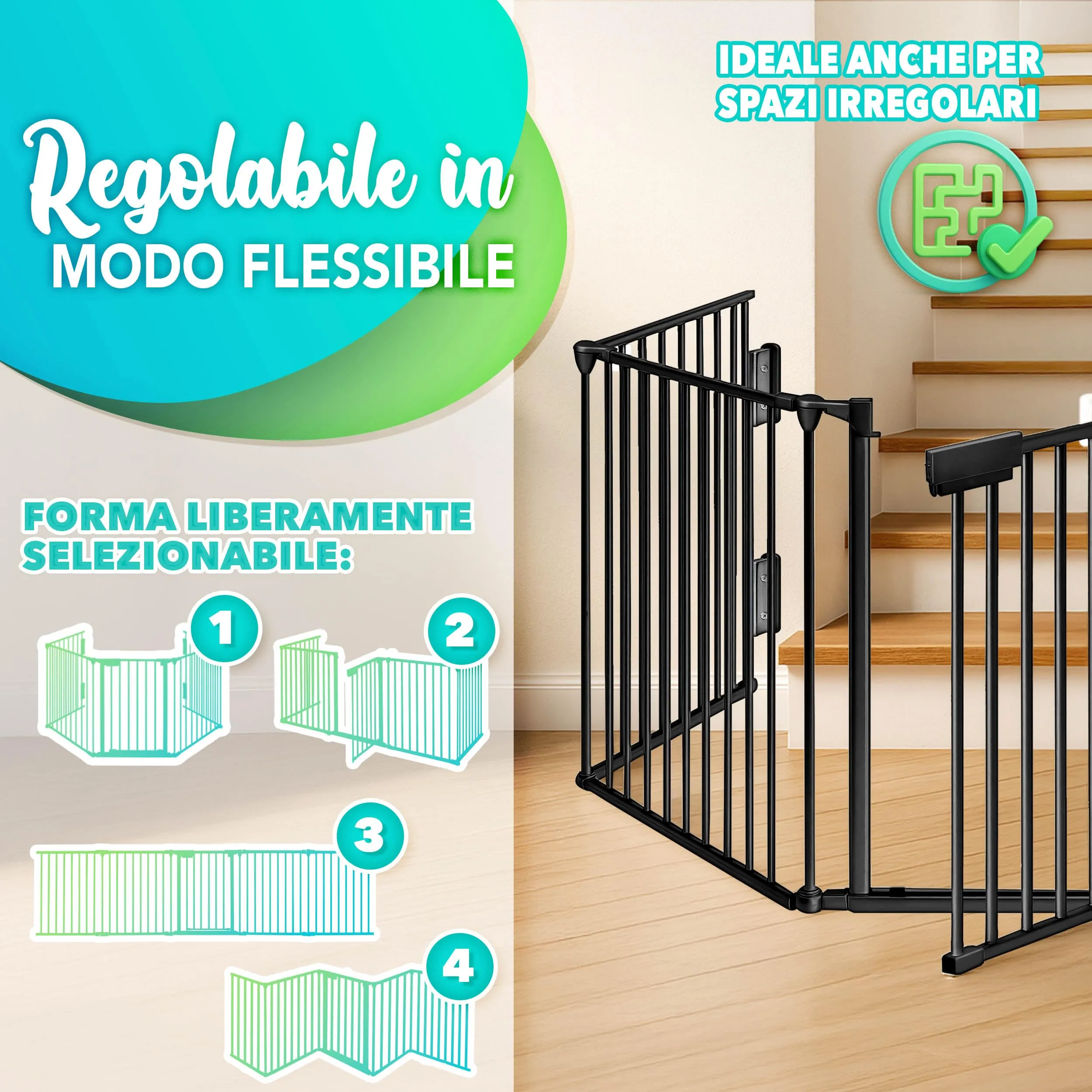 KIDUKU Barriera di sicurezza 300 cm per Bambini e Animali, Cancelletto Griglia per Camino, Barriera Protettiva Pieghevole 5 Pannelli - immagine 5