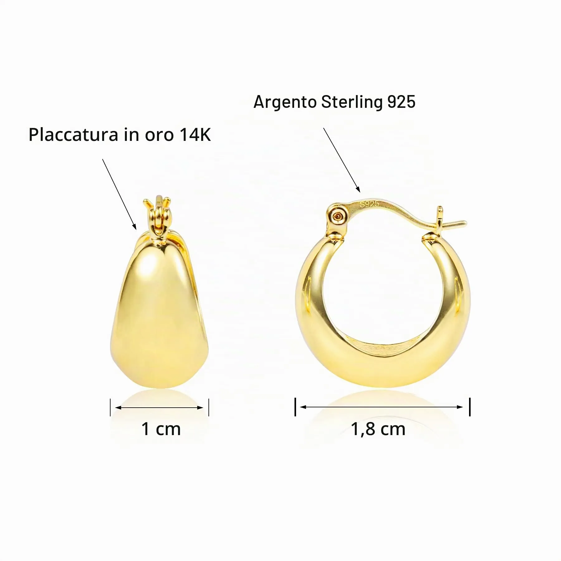 KISSPAT Orecchini a Cerchio Donna in Oro 14K e Argento - immagine 3