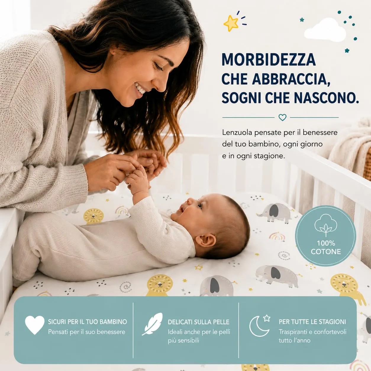 FlyIdeas Set 2 Lenzuola con Angoli Culla Neonato 90x50 cm, 100% Cotone, Compatibili con Next to Me e Kinderkraft Neste Up - immagine 3
