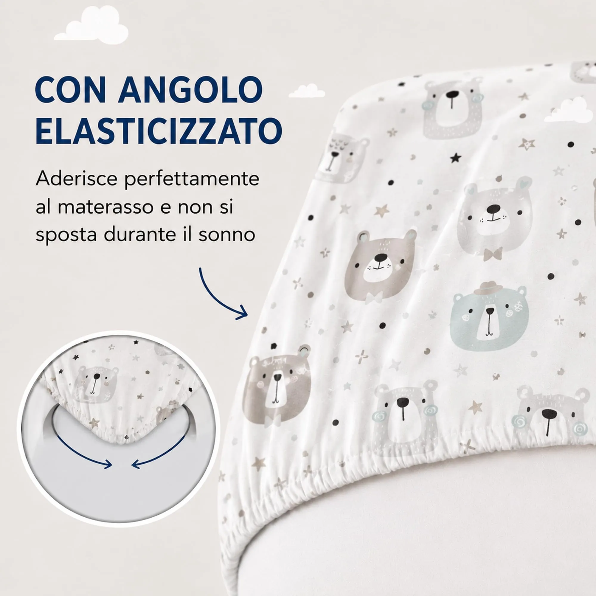 FlyIdeas Set 2 Lenzuola con Angoli per Lettino Neonato 60x120 cm, 100% Cotone, Cute Bears - immagine 2