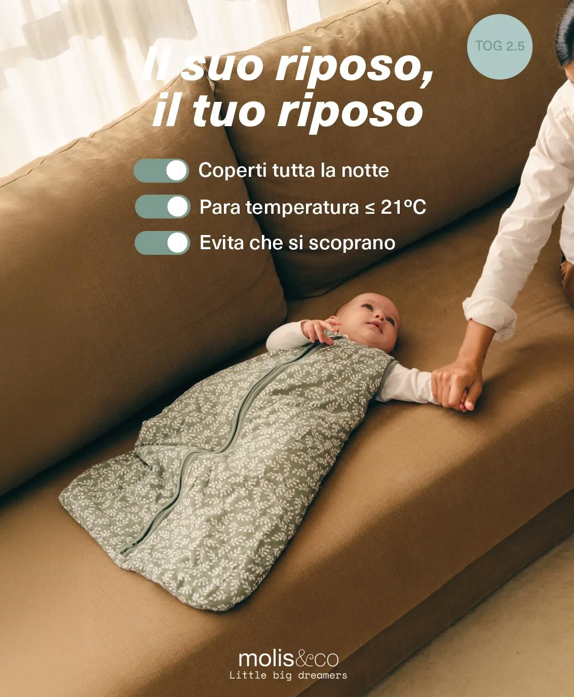 molis & co Sacco Nanna Invernale 2.5 TOG, 100% Cotone Oeko-TEX 100, Green Garden, 18-36 mesi - immagine 5