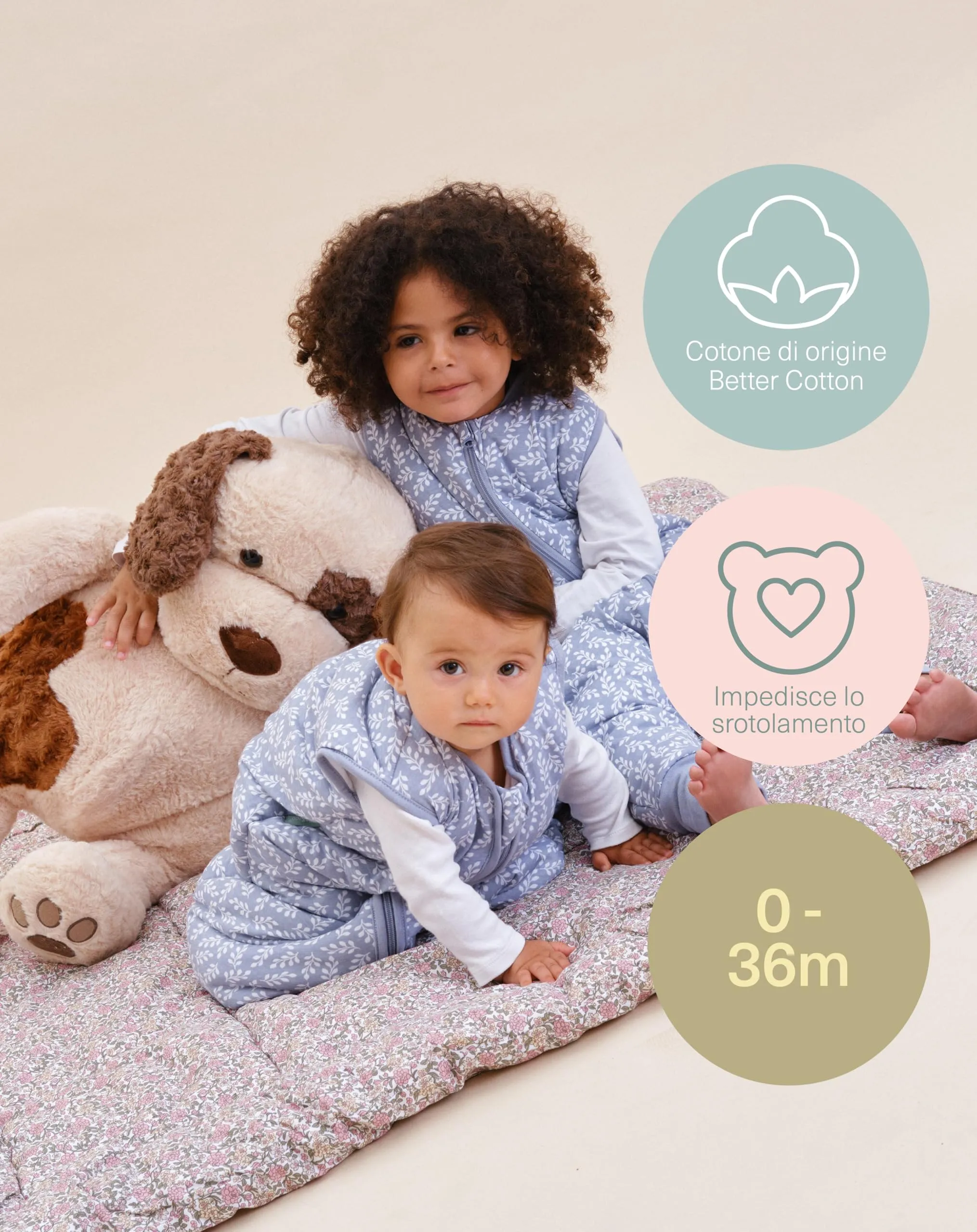 molis & co Sacco Nanna Invernale per Neonati e Bambini 2.5 TOG, 100% Cotone Oeko-TEX 100, Blue Garden (18-36 mesi) - immagine 5