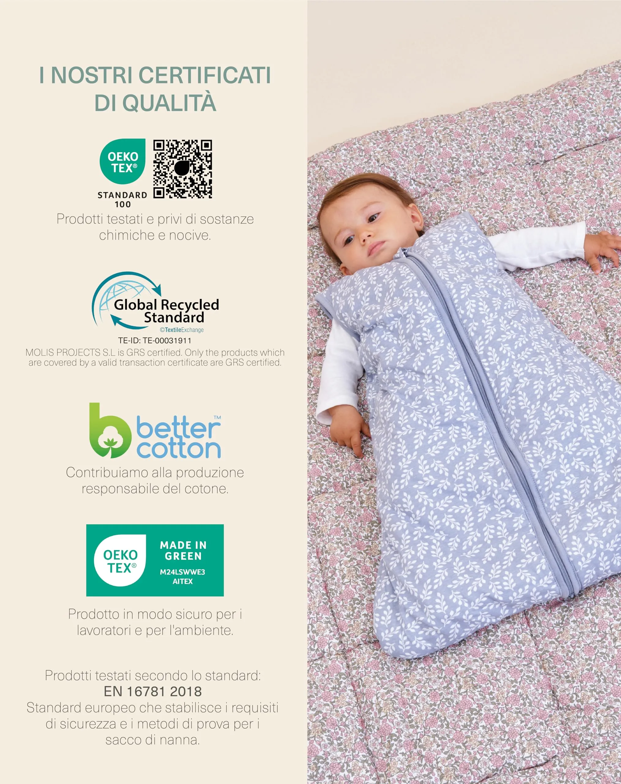 molis & co Sacco Nanna Invernale per Neonati e Bambini 2.5 TOG, 100% Cotone Oeko-TEX 100, Blue Garden (18-36 mesi) - immagine 6