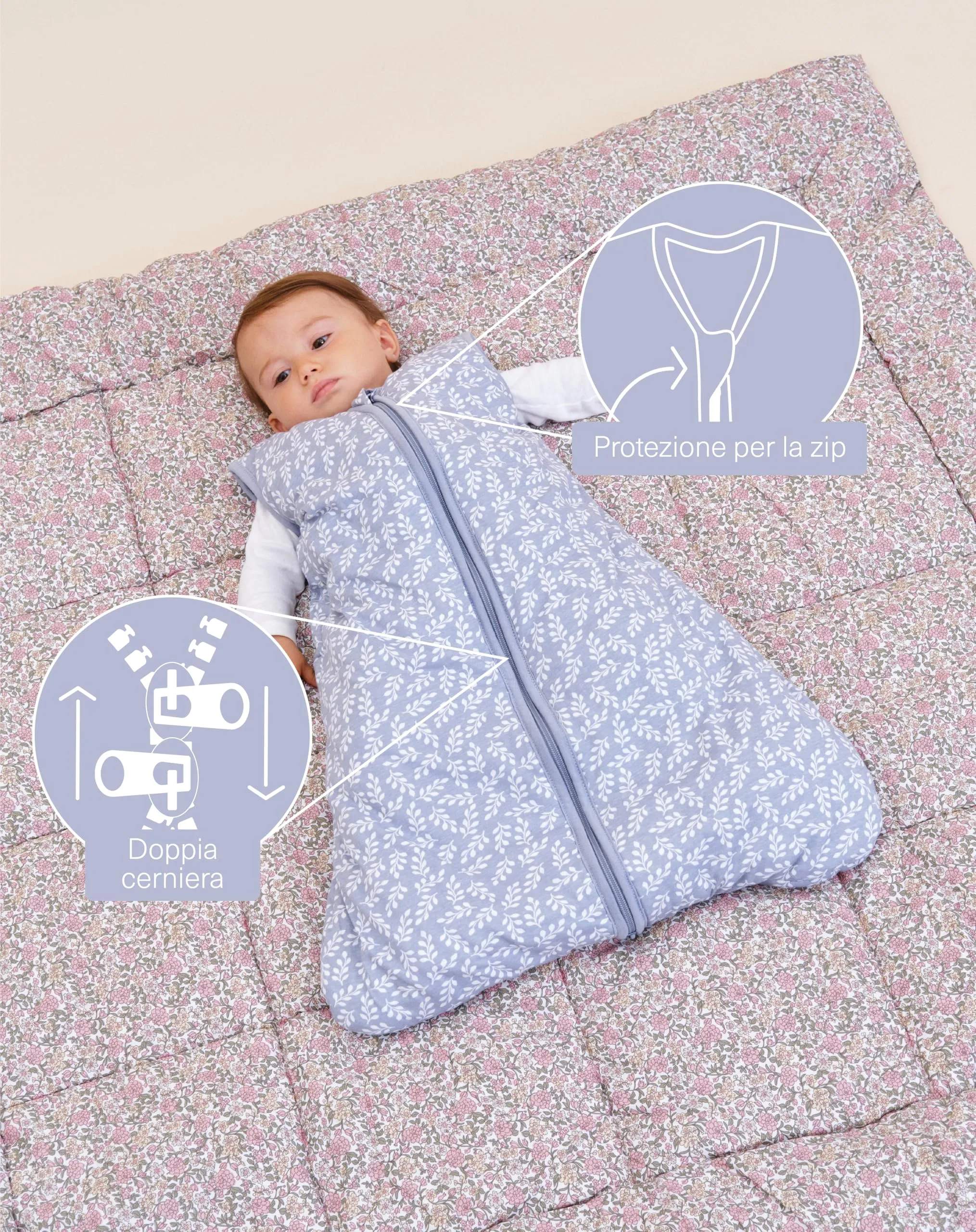 molis & co Sacco Nanna Invernale per Neonati e Bambini, 2.5 TOG, 100% Cotone Oeko-TEX 100, Blue Garden, 6-18 mesi - immagine 3