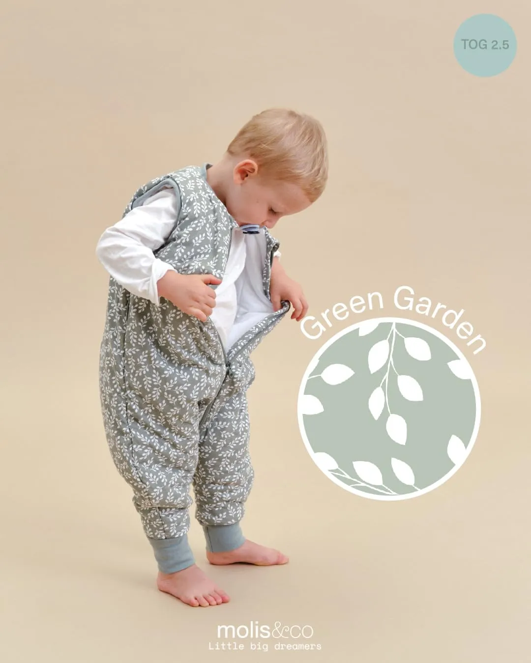 molis & co Sacco Nanna con Piedini Invernale 2.5 TOG, 100% Cotone Oeko-Tex 100, Green Garden, 1 Anno - immagine 5