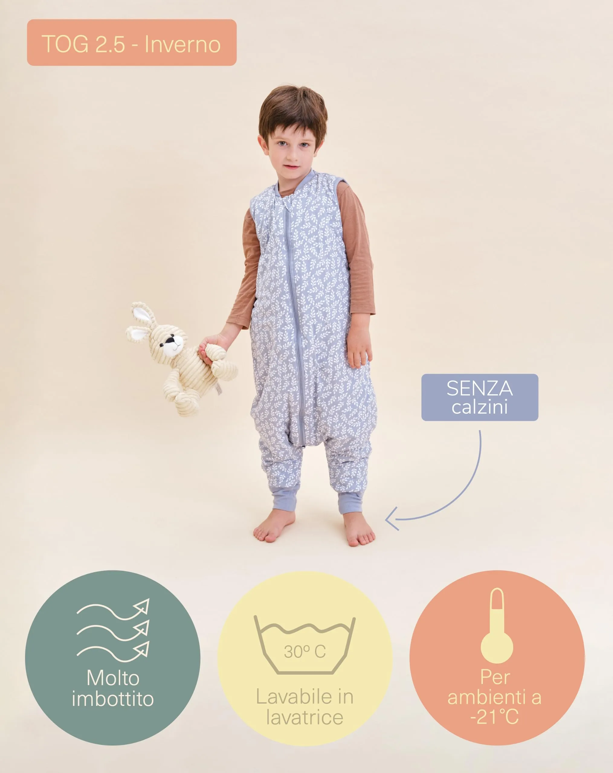 molis & co Sacco Nanna con piedini invernale 2.5 TOG, 100% Cotone Oeko-TEX 100, Blue Garden, 4 anni - immagine 2