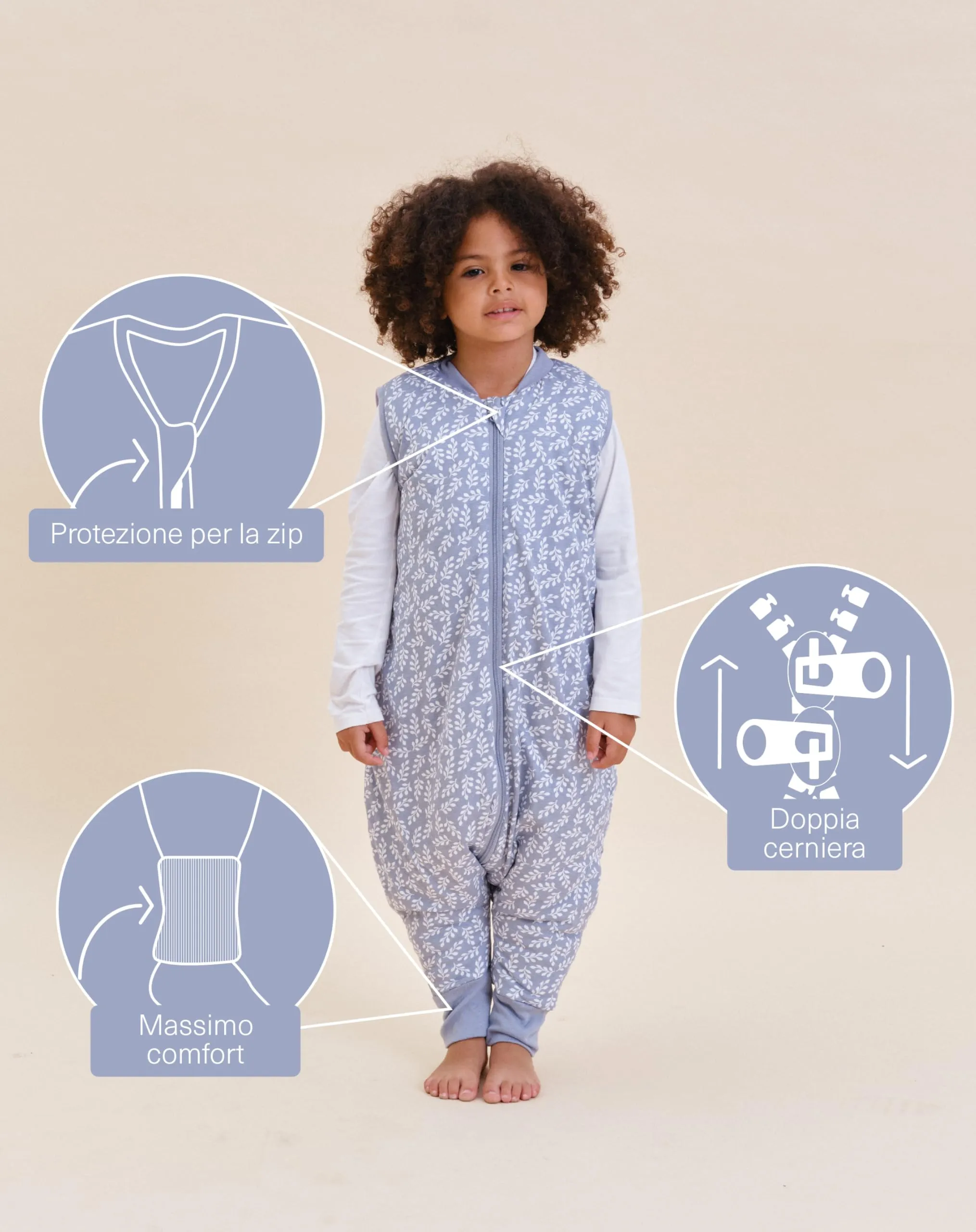 molis & co Sacco Nanna con piedini invernale 2.5 TOG, 100% Cotone Oeko-TEX 100, Blue Garden, 4 anni - immagine 4