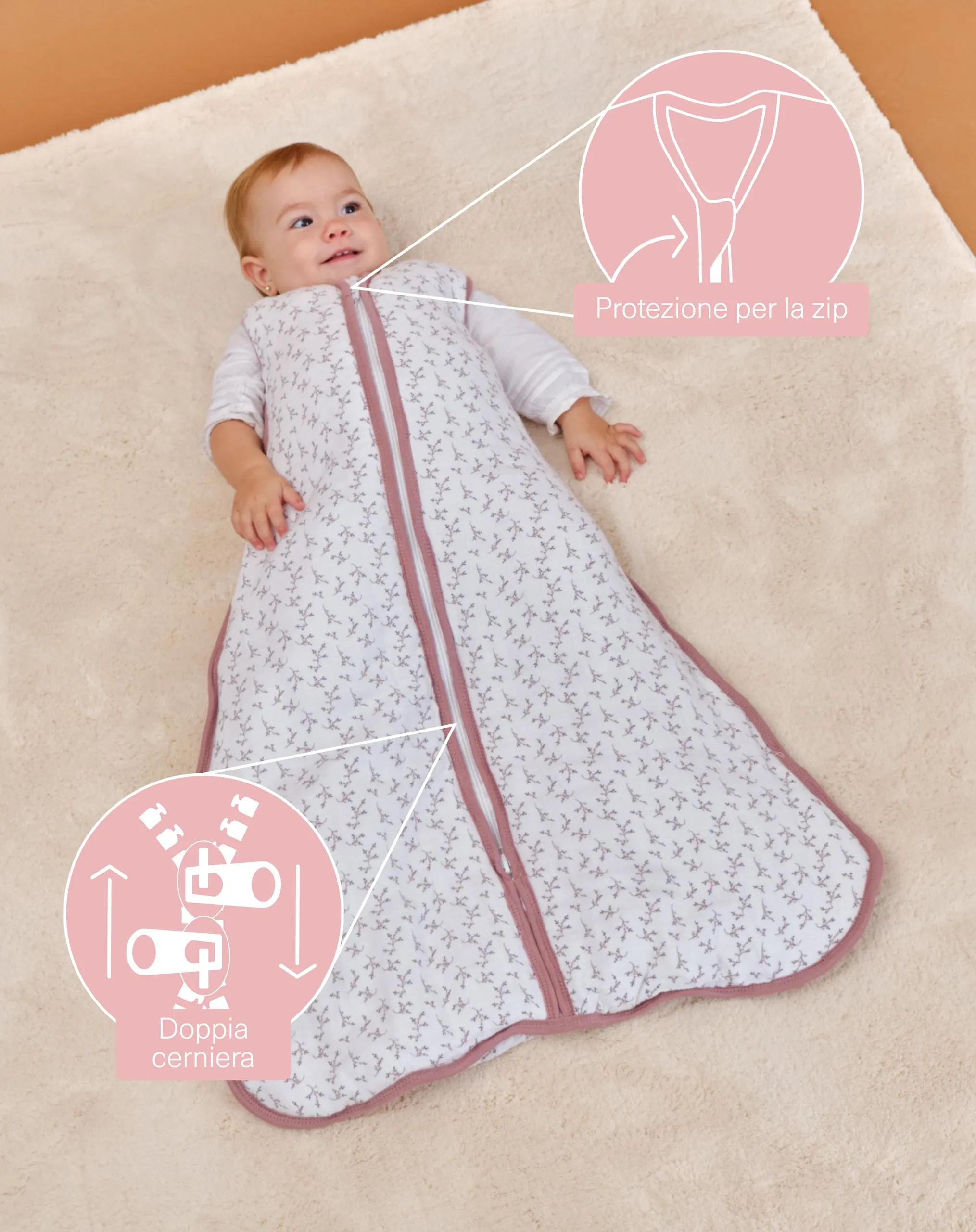 molis & co Sacco Nanna 2.5 TOG Imbottito Invernale Mussola Premium 18-36 Mesi 95 cm - Floral Pink - immagine 2