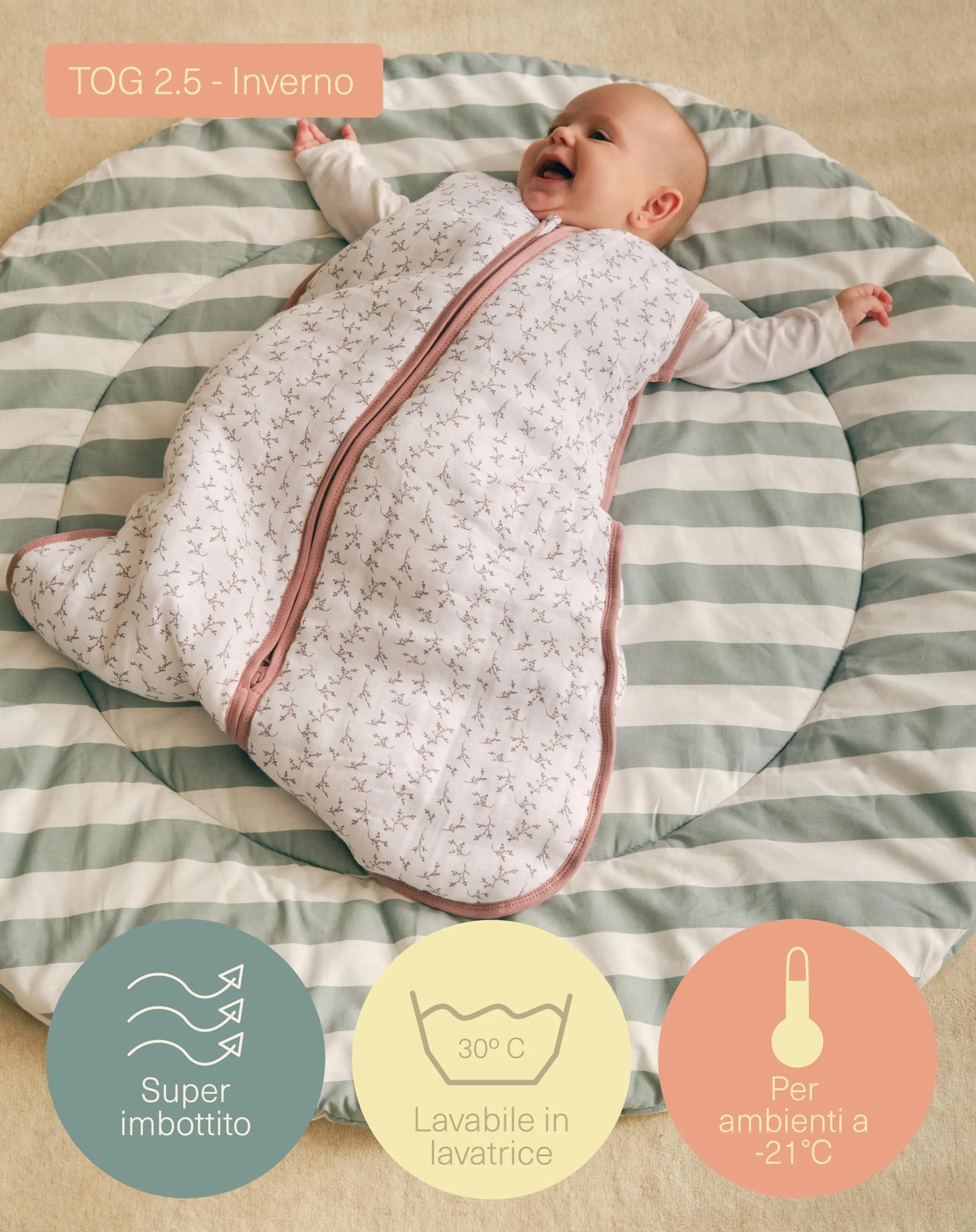 molis & co Sacco Nanna 2.5 TOG Imbottito Invernale Mussola Premium 18-36 Mesi 95 cm - Floral Pink - immagine 4