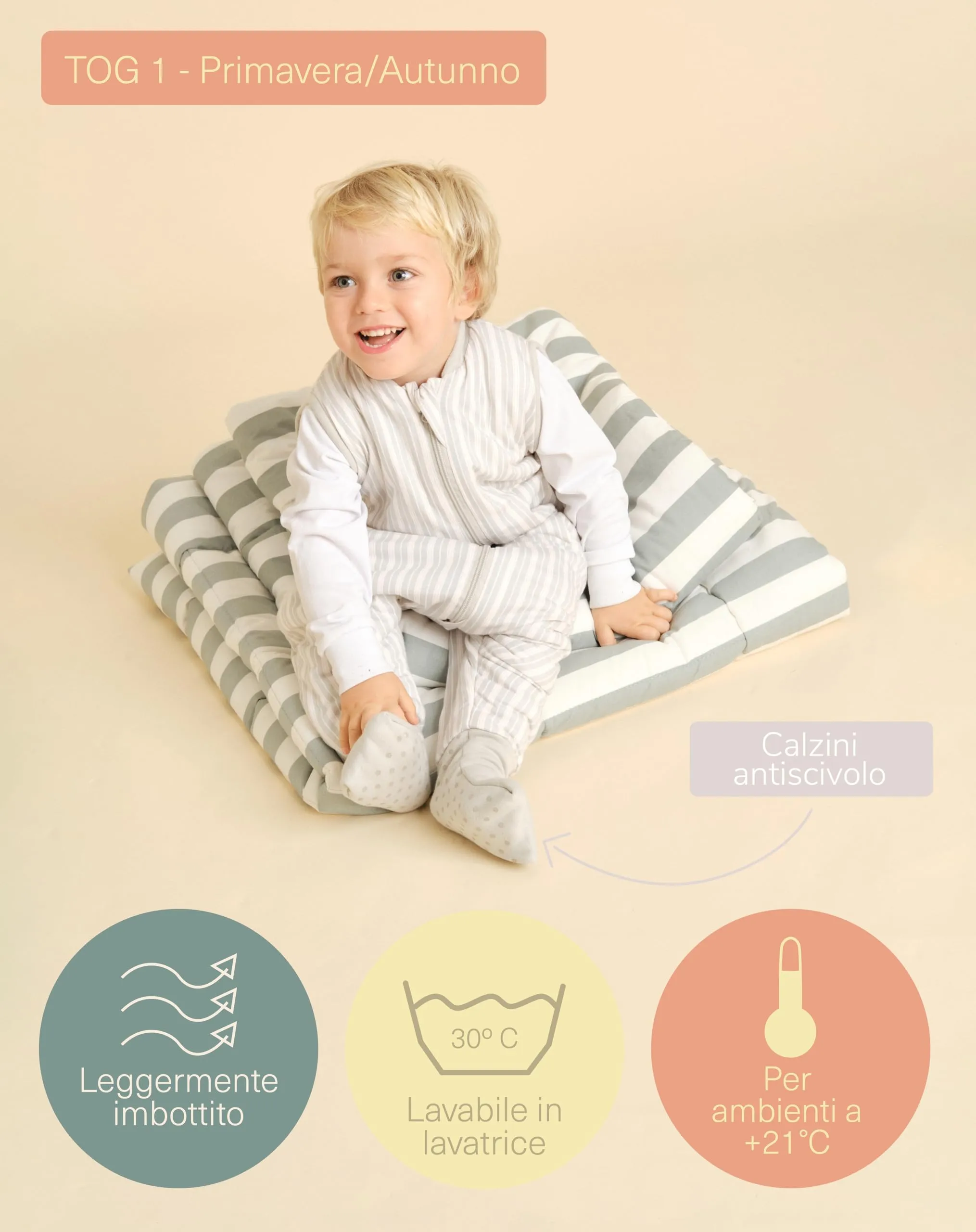 molis & co Sacco Nanna con piedini 1 tog Cotone Dawn Stripes 1 anno - immagine 4