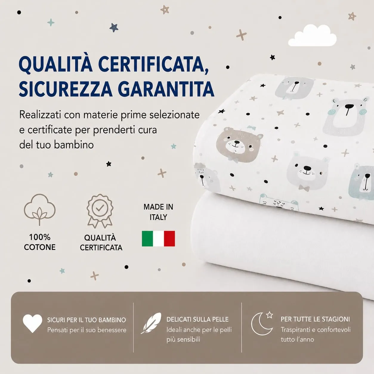 FlyIdeas Set 2 Lenzuola con Angoli per Lettino 70x140 cm, 100% Cotone, Cute Bears - immagine 8