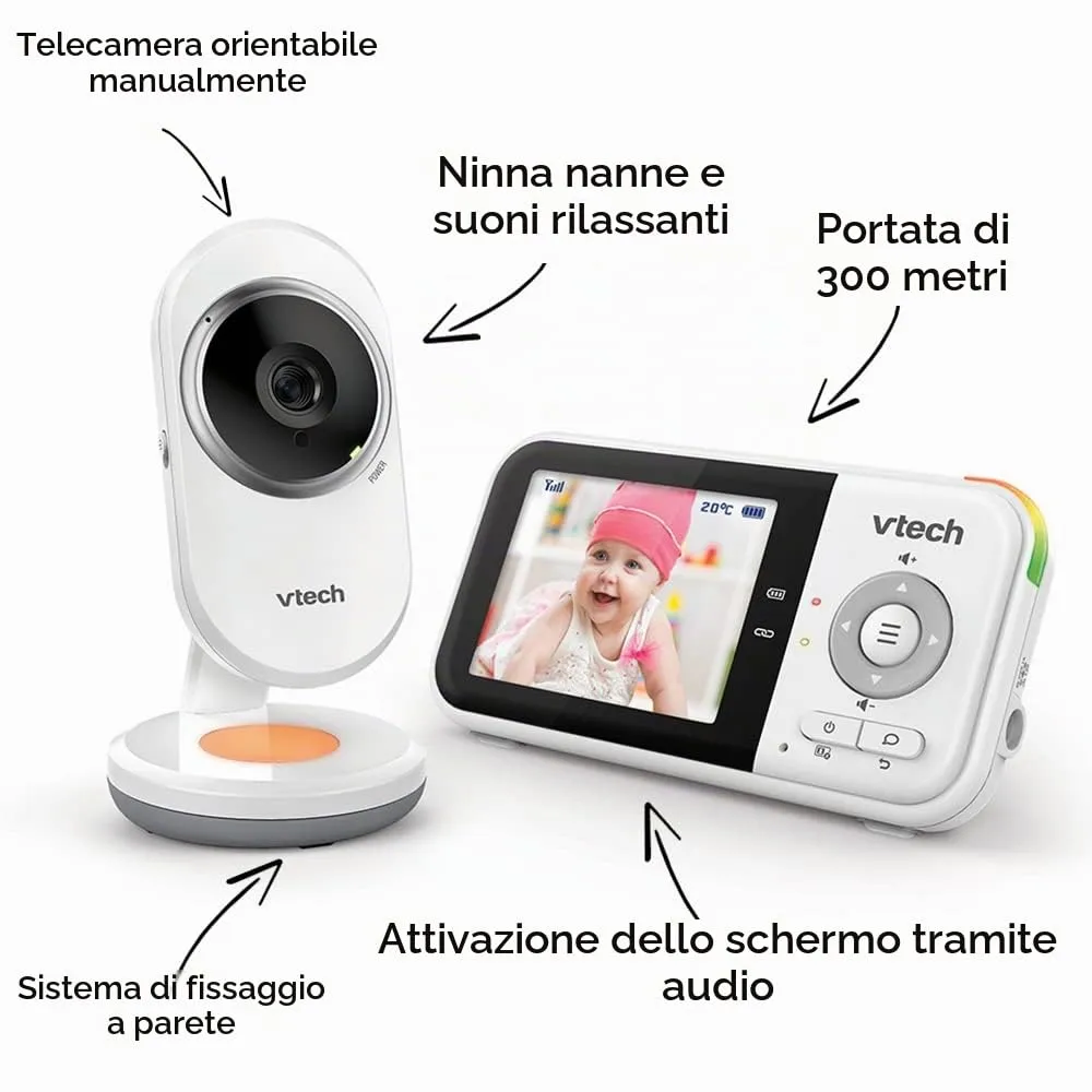 VTech BM3254 Videomonitor per Bambini con Schermo LCD 2,8 pollici, Luce Notturna e Comunicazione Bidirezionale, Bianco - immagine 2