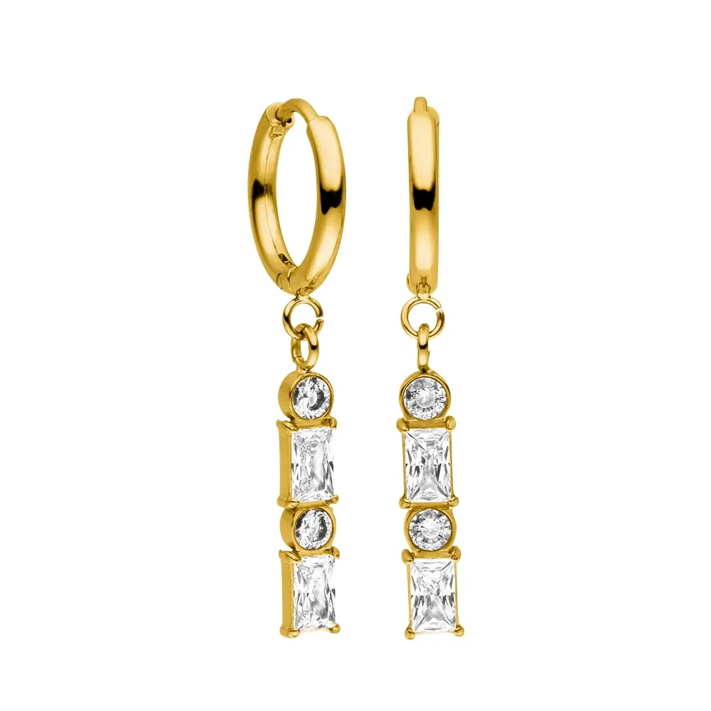 Purelei Orecchini Powder in acciaio inossidabile con pietre preziose, 14 mm, Oro - immagine 1
