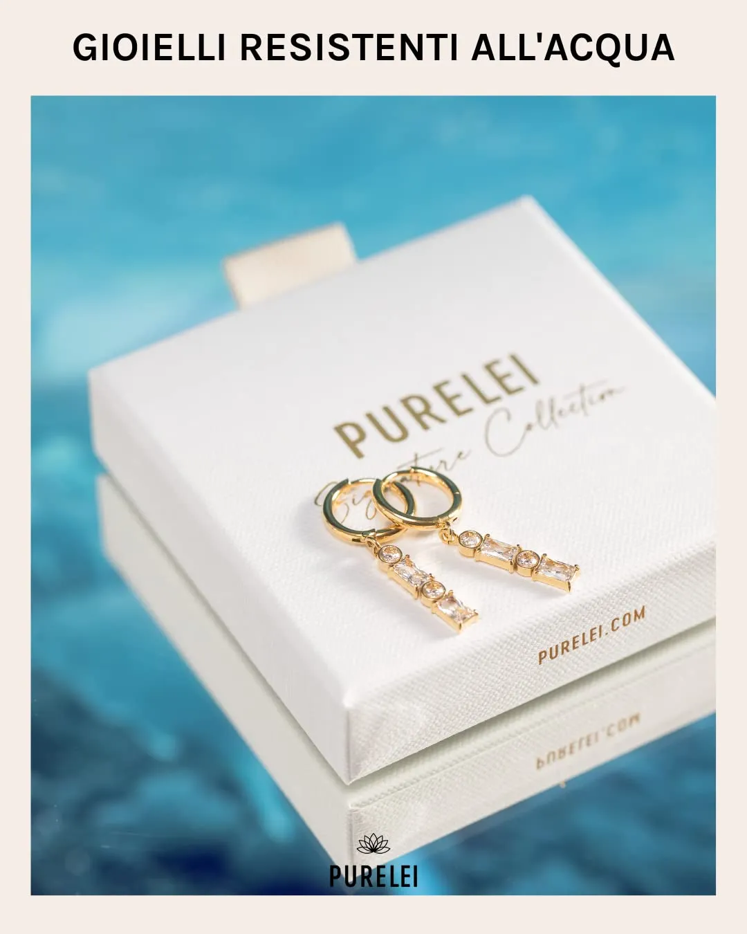 Purelei Orecchini Powder in acciaio inossidabile con pietre preziose, 14 mm, Oro - immagine 3