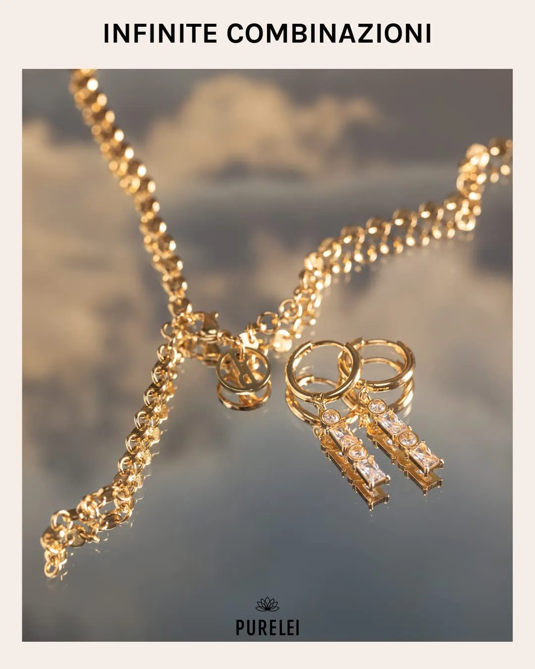Purelei Orecchini Powder in acciaio inossidabile con pietre preziose, 14 mm, Oro - immagine 4