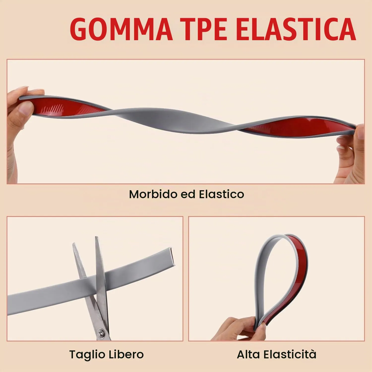 Flintronic Bordatura Autoadesiva a Forma di U in TPE, 5m x 20mm, Grigio - immagine 2