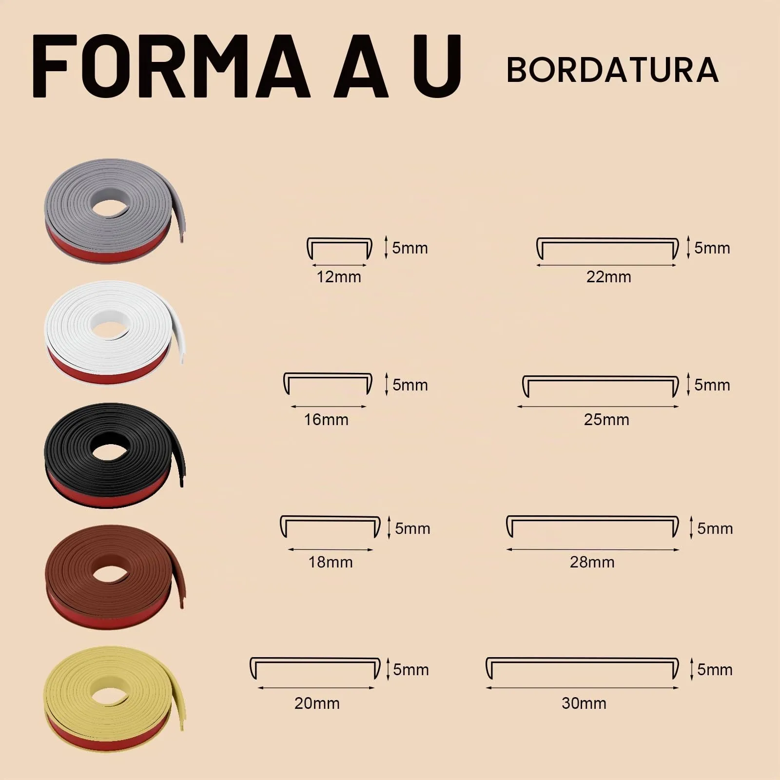Flintronic Bordatura Autoadesiva a Forma di U, TPE, Nero, 5m x 20mm - immagine 5