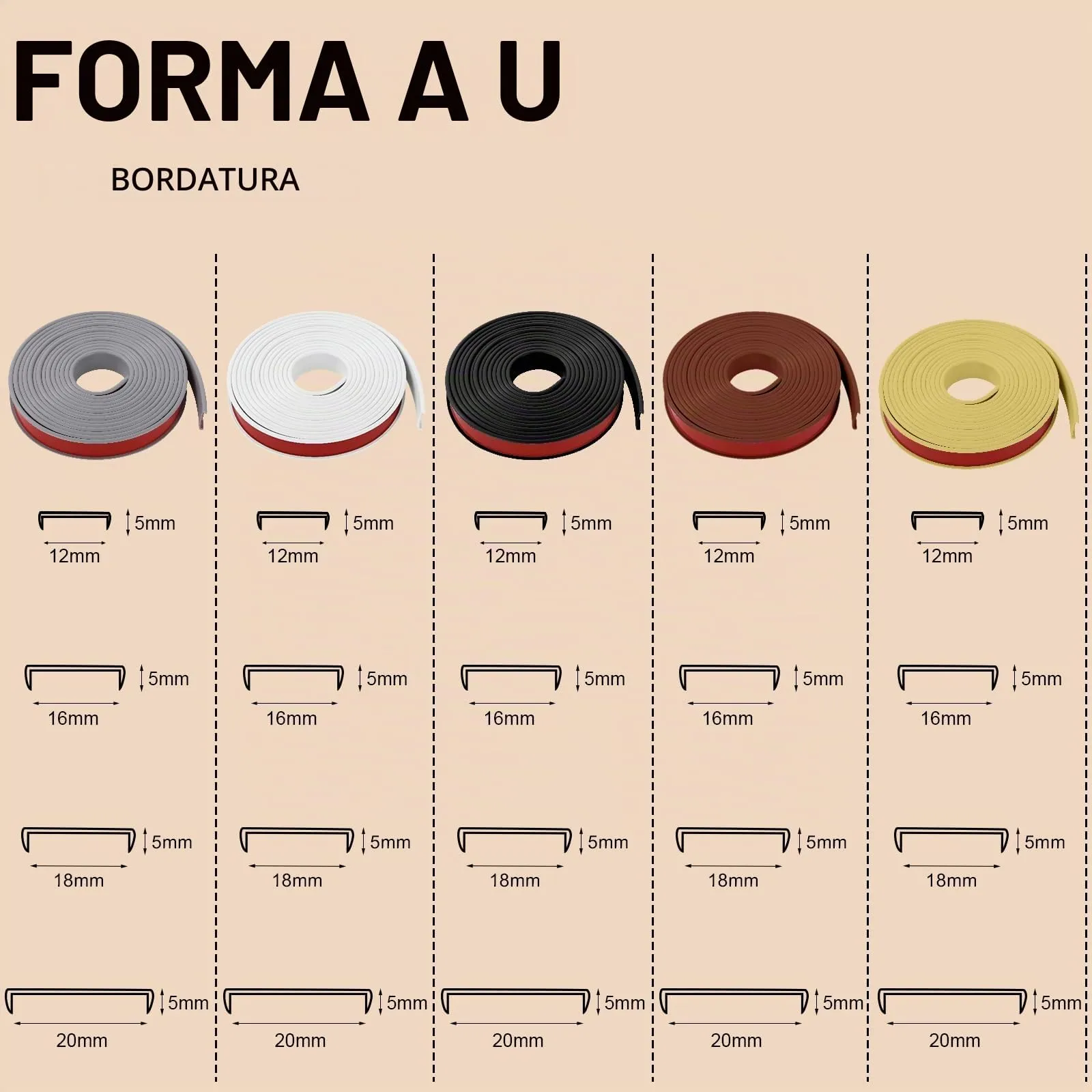Flintronic Bordatura Autoadesiva per Mobili a Forma di U, 5m x 18mm - immagine 7