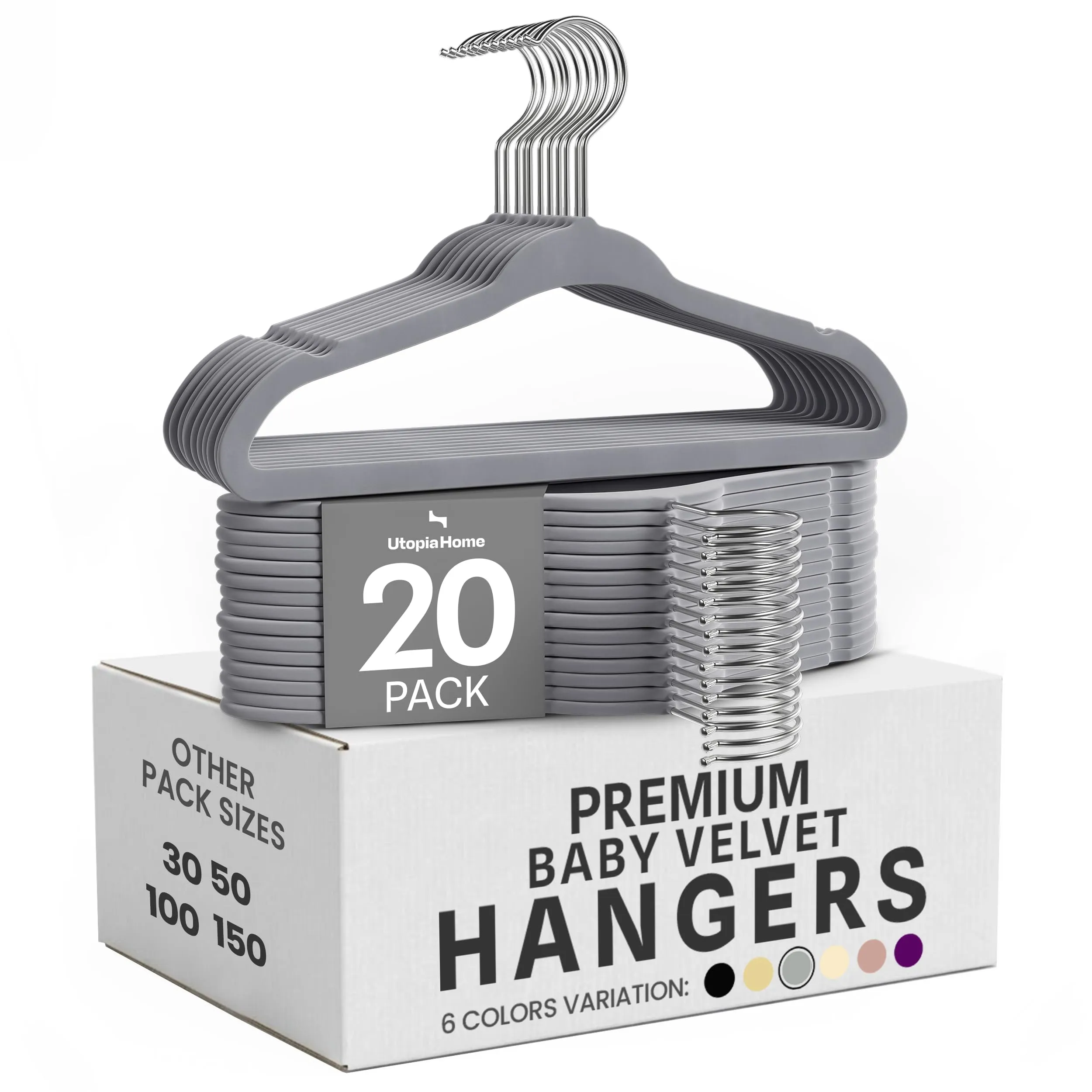 Utopia Home Grucce per bambini in velluto, 28 cm, confezione da 20, grigio - immagine 1