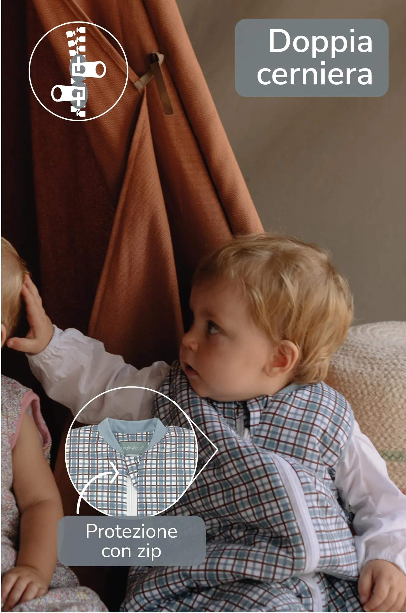 molis & co Sacco Nanna Invernale 2.5 TOG in Cotone Oeko-TEX 100, Merlot Check (18-36 mesi) - immagine 3