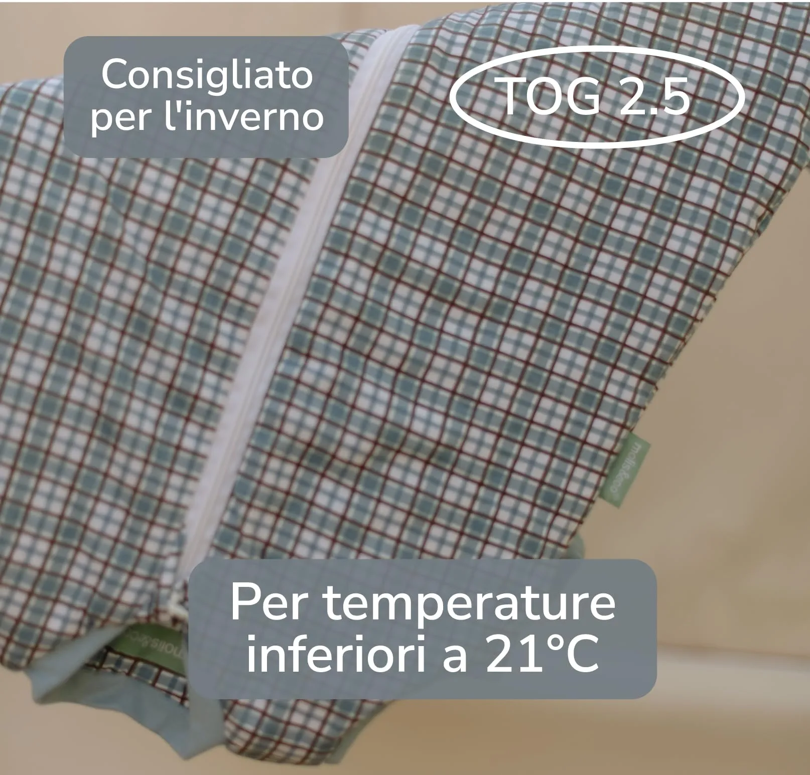 molis & co Sacco Nanna Invernale 2.5 TOG in Cotone Oeko-TEX 100, Merlot Check (18-36 mesi) - immagine 4