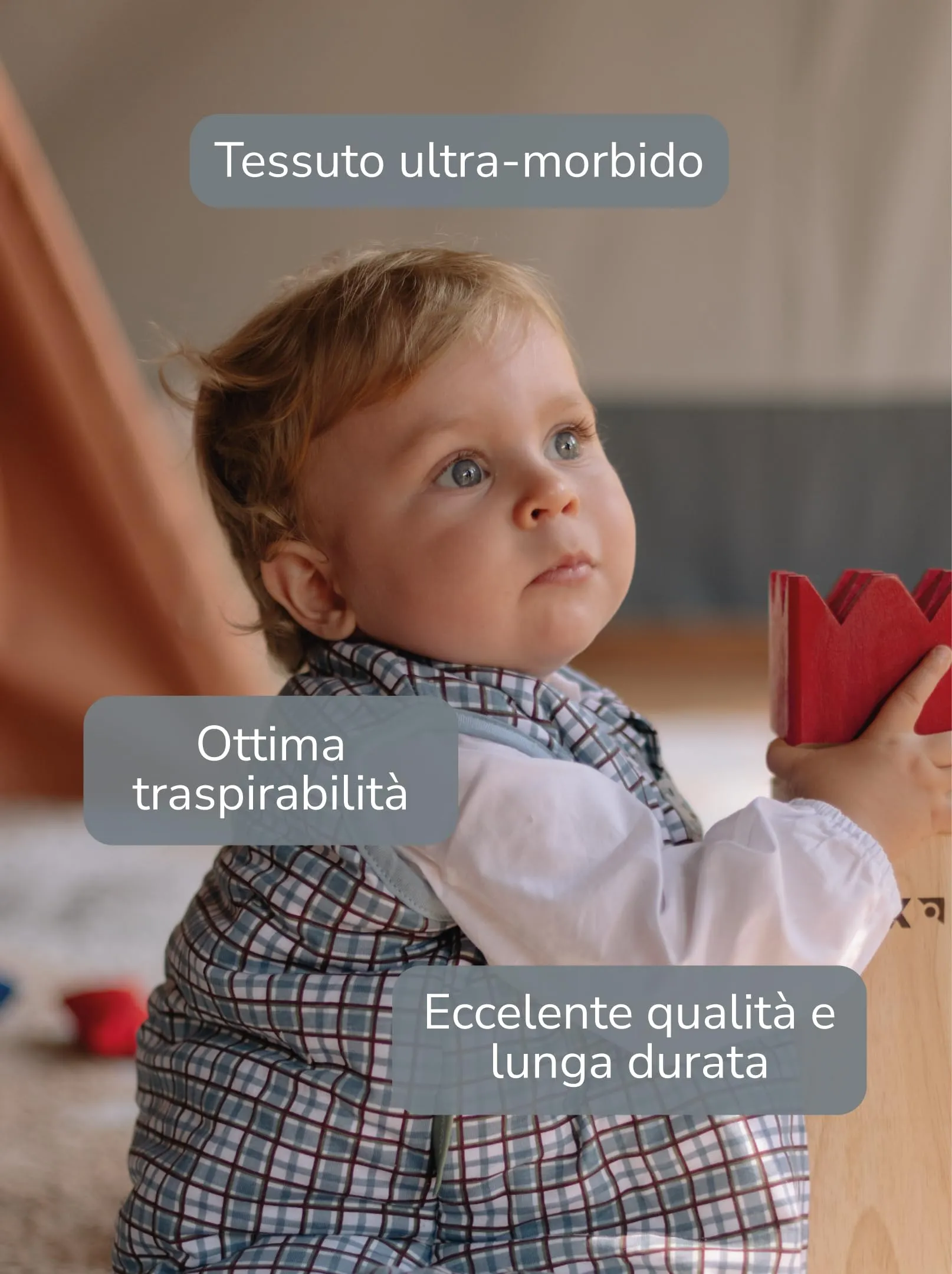 molis & co Sacco Nanna Invernale 2.5 TOG in Cotone Oeko-TEX 100, Merlot Check (18-36 mesi) - immagine 5
