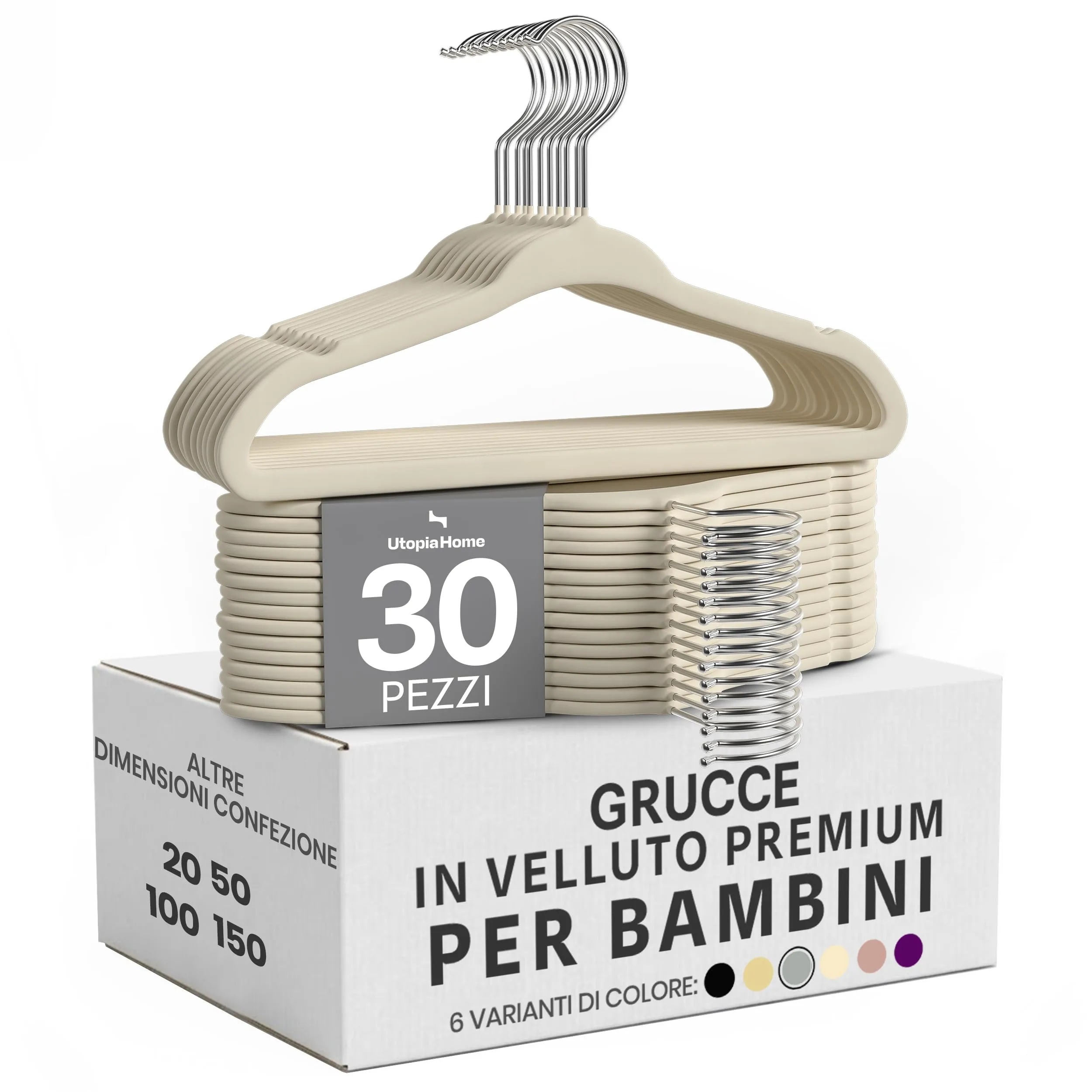 Utopia Home Grucce in Velluto per Bambini, Avorio, Confezione da 30 - immagine 1