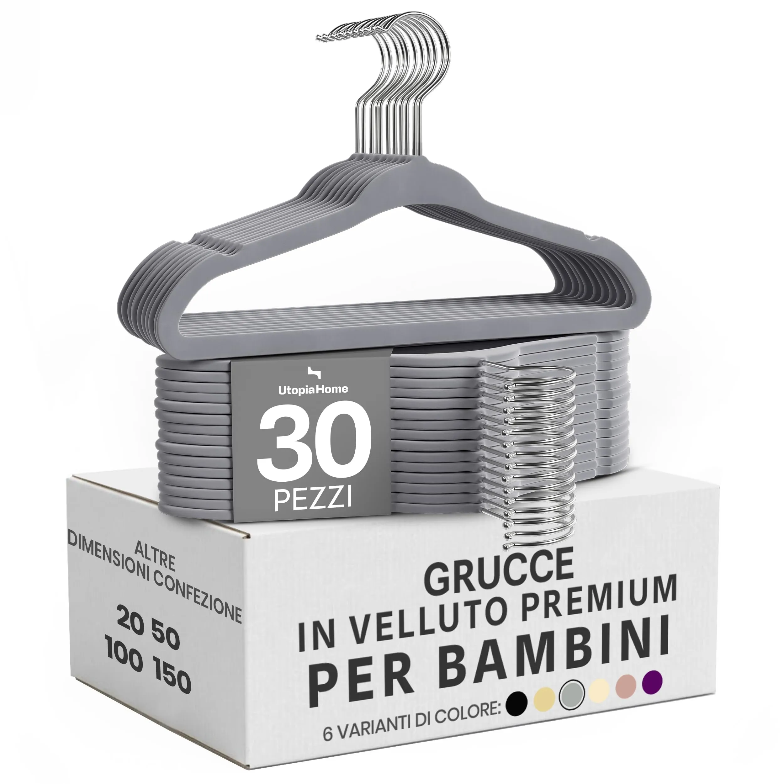 Utopia Home Grucce in Velluto per Bambini, Grigio, Confezione da 30 - immagine 1