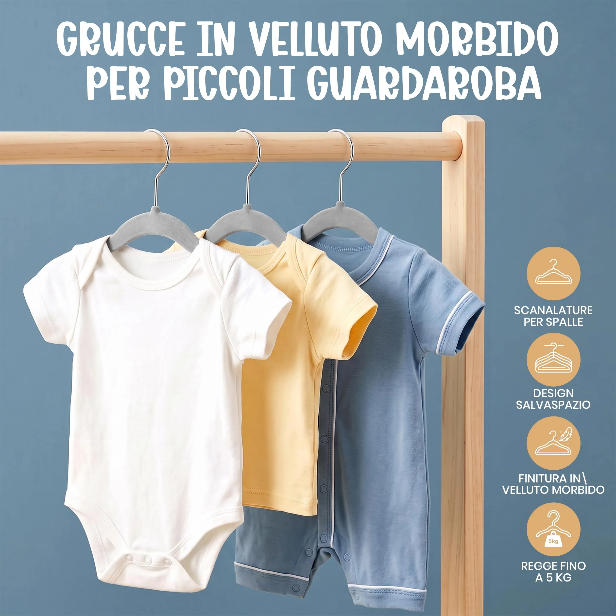 Utopia Home Grucce in Velluto per Bambini, Grigio, Confezione da 30 - immagine 2