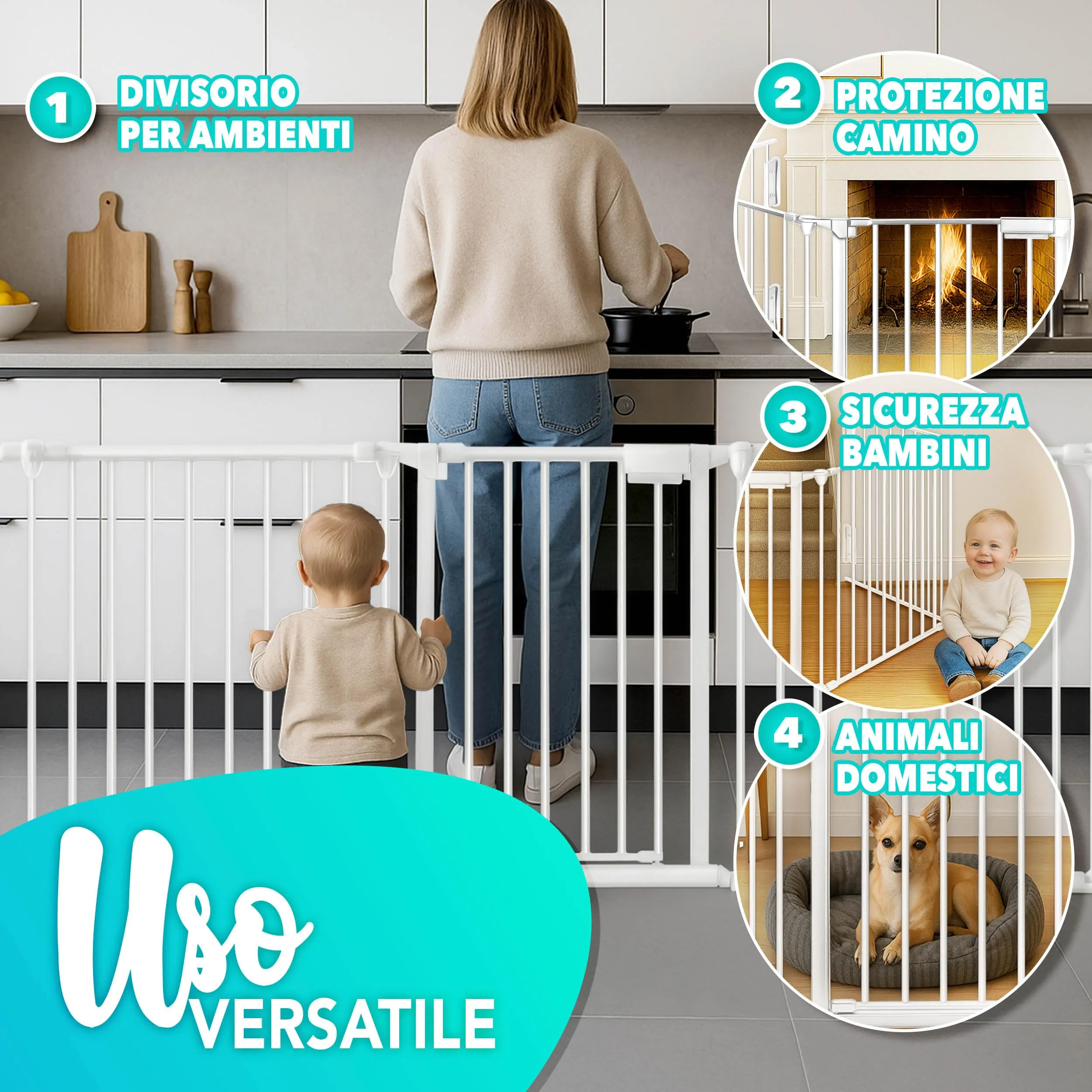 KIDUKU Barriera di sicurezza 300 cm per Bambini e Animali, Cancelletto Griglia per Camino, Porte e Scale, 5 Pannelli - immagine 6