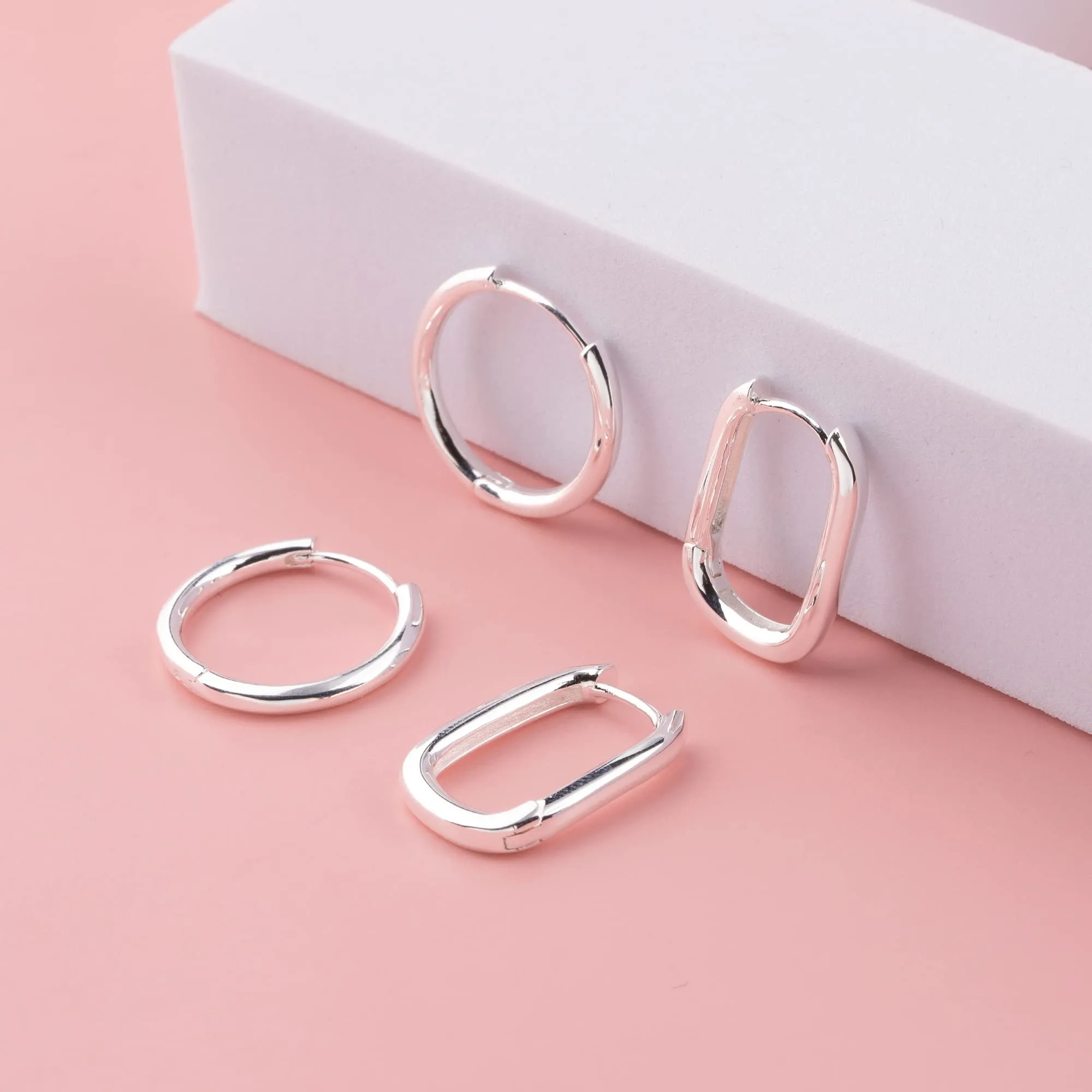ALEXCRAFT Set 4 Paia Orecchini a Cerchio Huggie Placcati Oro Bianco e Argento con Zirconi - immagine 6
