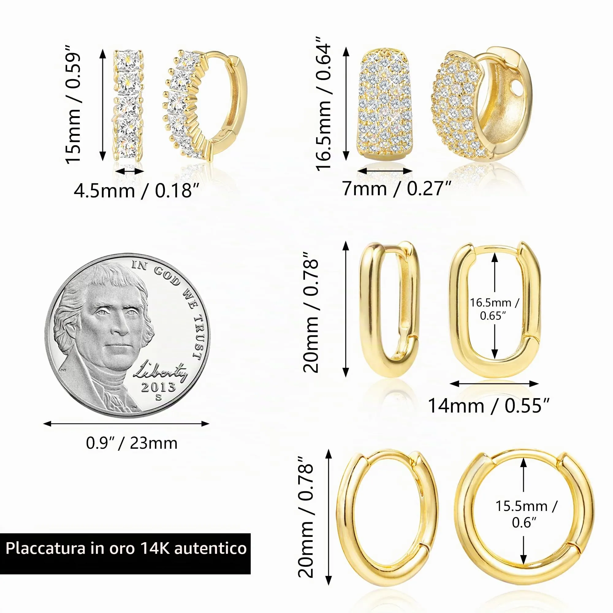 ALEXCRAFT Set Orecchini a Cerchio Dorati con Zirconi SCEU054A - immagine 7
