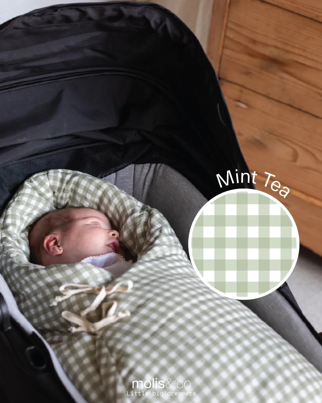 molis&co Sacco Passeggino Invernale TOG 6.5 Universale 100% Cotone OEKO-TEX 100 - Mint Tea - immagine 5