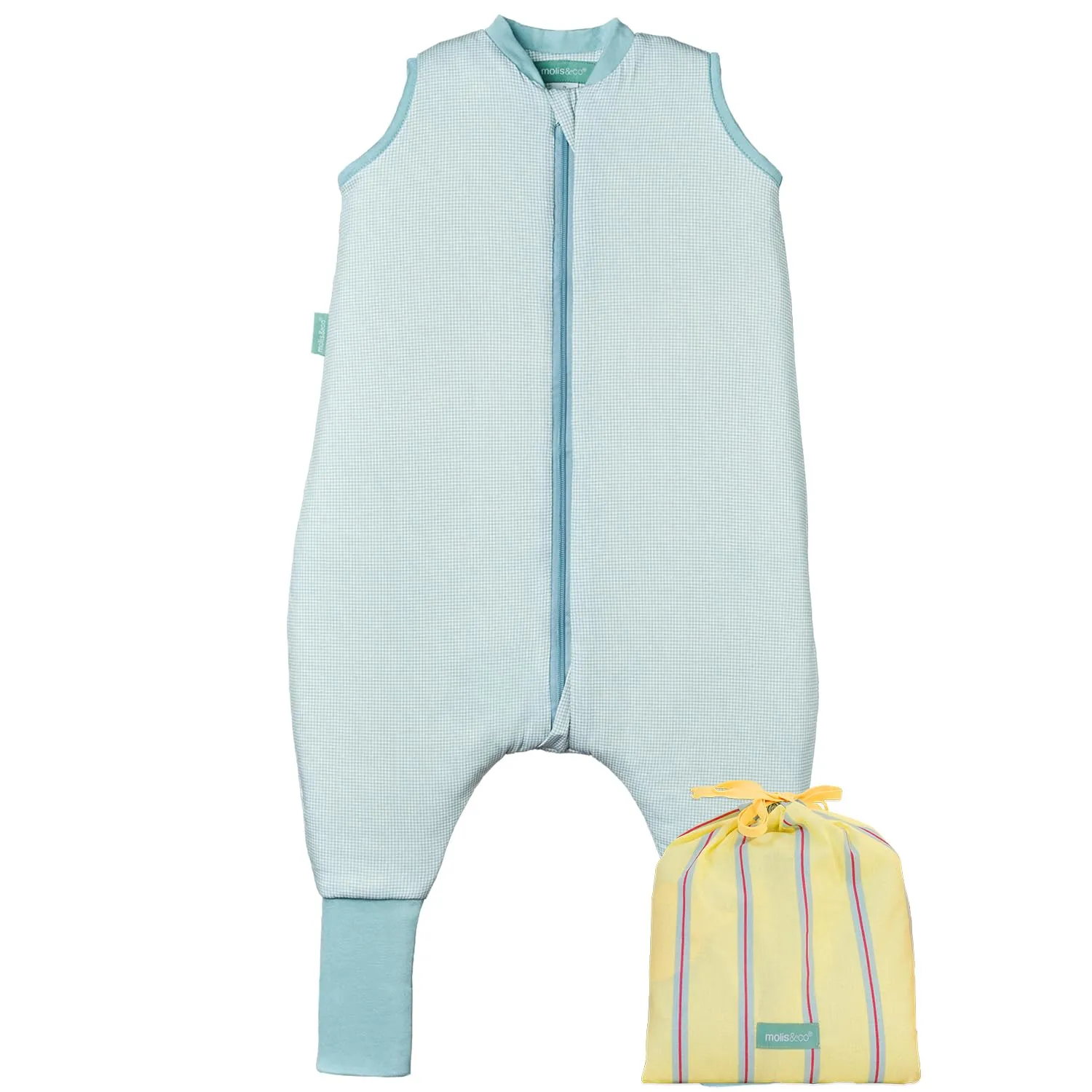 molis&co Sacco Nanna con piedini e calze, 1 TOG, 100% Cotone Oeko-TEX 100, Lagoon, 1 anno - immagine 1