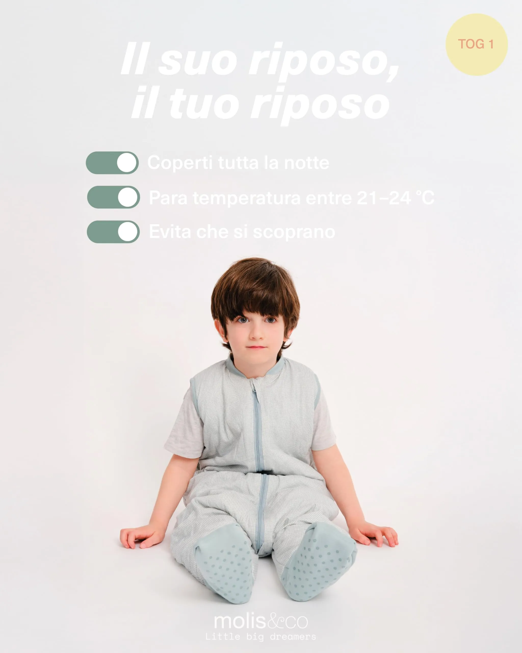 molis&co Sacco Nanna con piedini e calze, 1 TOG, 100% Cotone Oeko-TEX 100, Lagoon, 1 anno - immagine 5