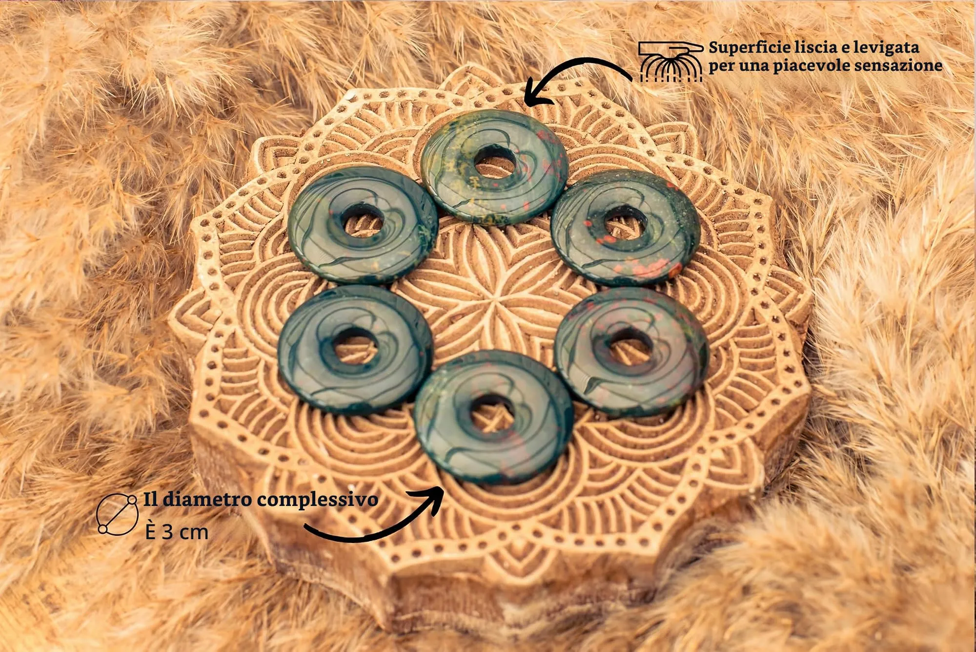 Lebensquelle Plus Donut in pietra preziosa 30 mm con cordoncino in cotone e scheda pietra - immagine 2