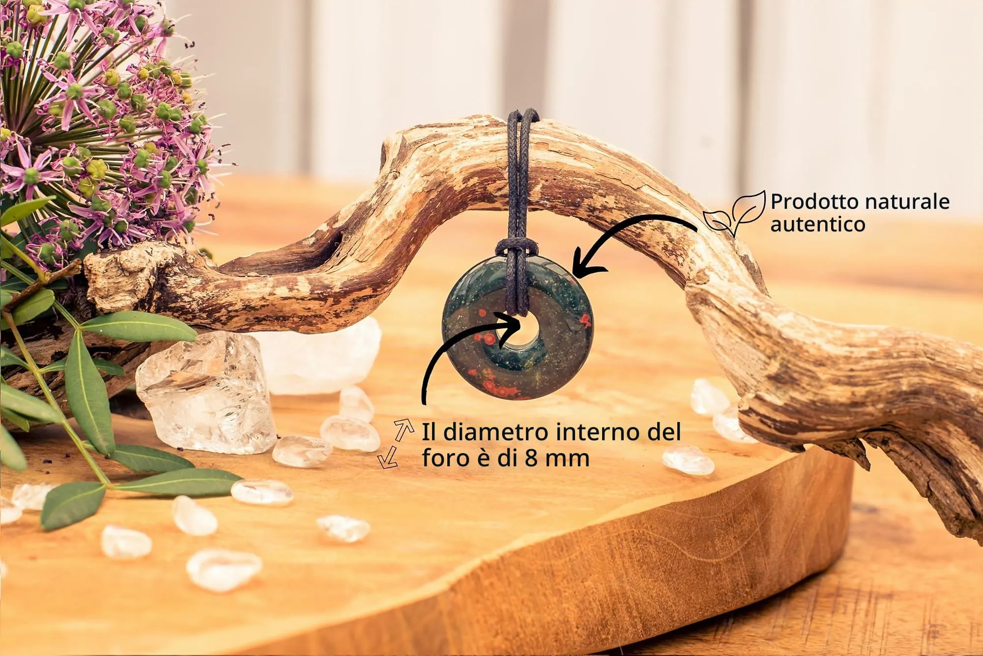 Lebensquelle Plus Donut in pietra preziosa 30 mm con cordoncino in cotone e scheda pietra - immagine 3