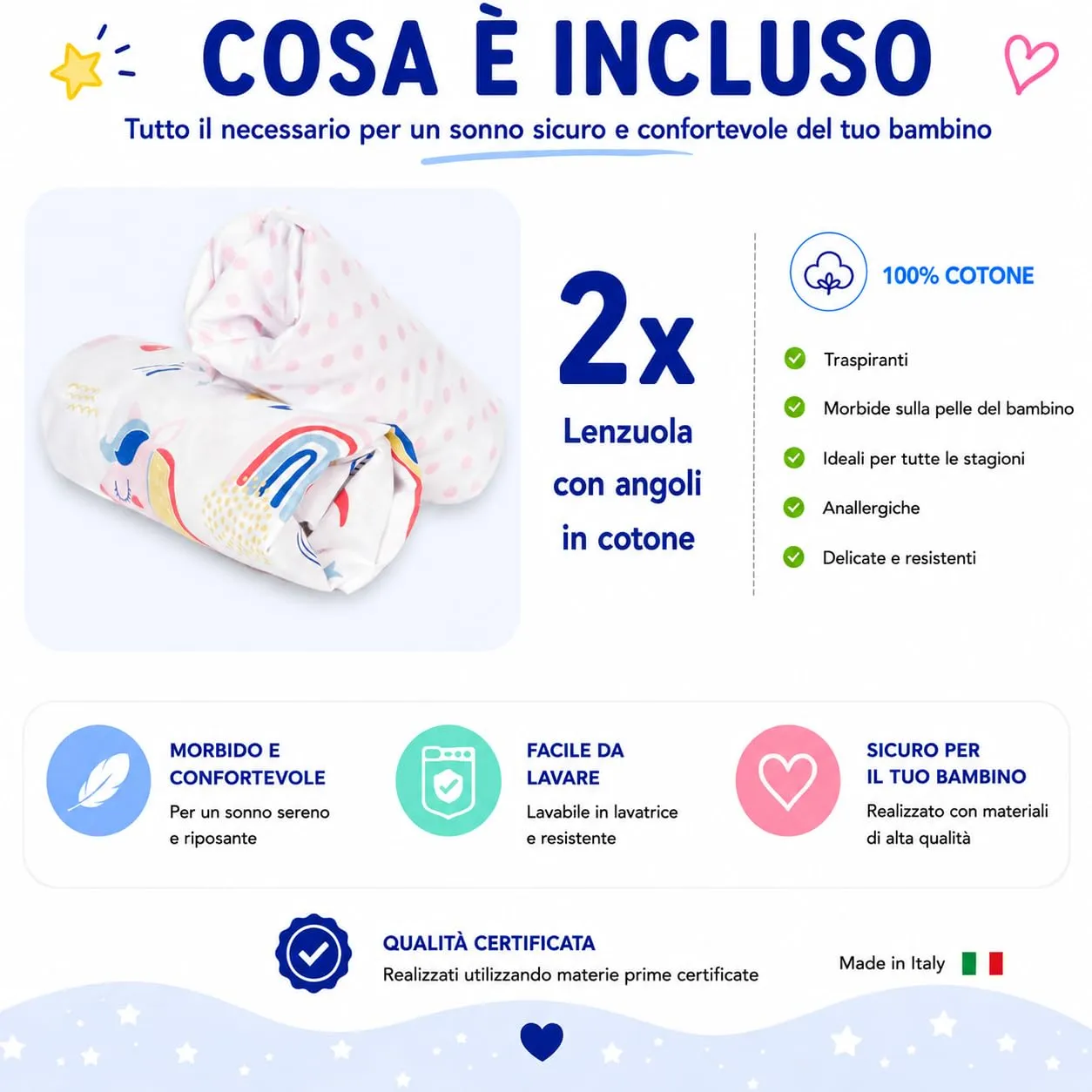 FlyIdeas Set 2 Lenzuola con Angoli Letto Bambino 80x160 cm, 100% Cotone, Animalier - immagine 3