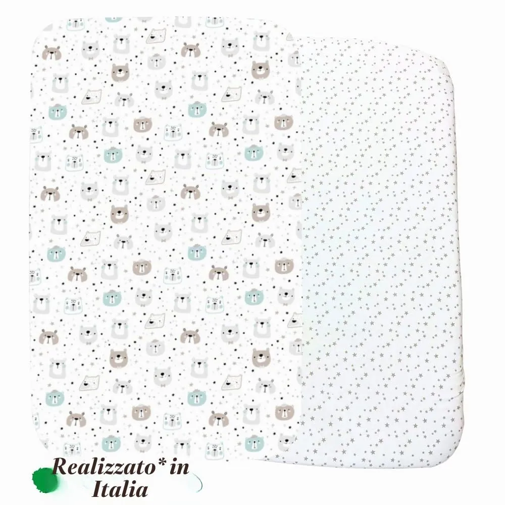 FlyIdeas Set 2 Lenzuola con Angoli Letto Bambino 80x160 cm, 100% Cotone, Cute Bears - immagine 2