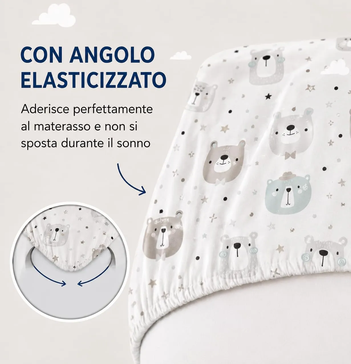 FlyIdeas Set 2 Lenzuola con Angoli Letto Bambino 80x160 cm, 100% Cotone, Cute Bears - immagine 3