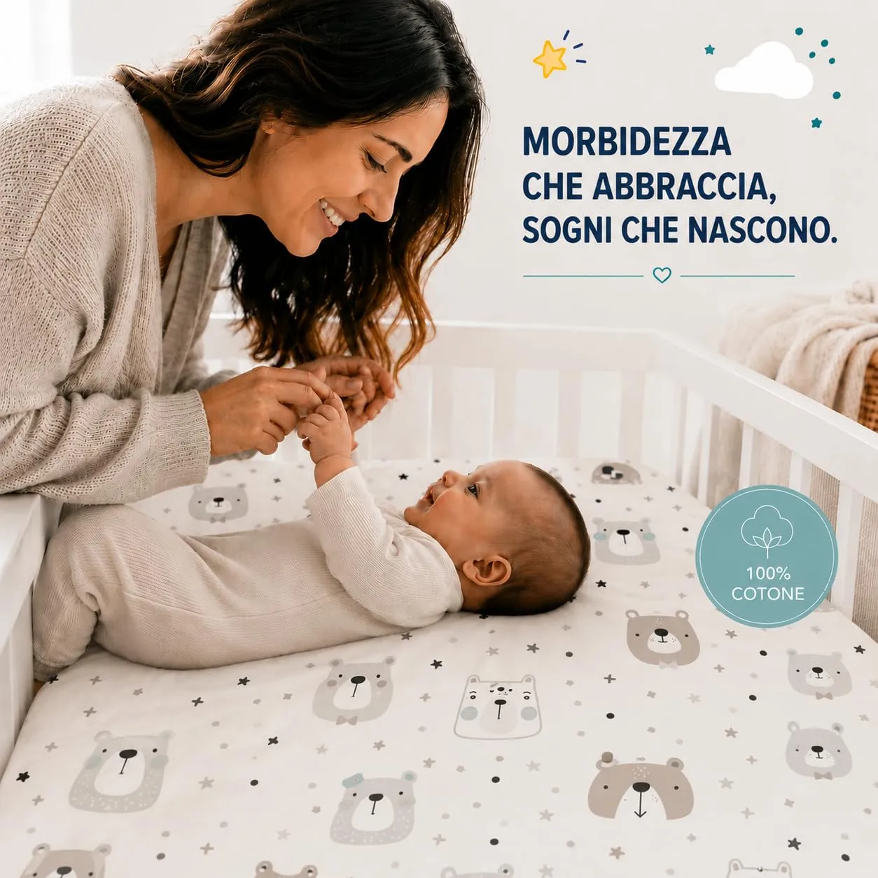 FlyIdeas Set 2 Lenzuola con Angoli Letto Bambino 80x160 cm, 100% Cotone, Cute Bears - immagine 4
