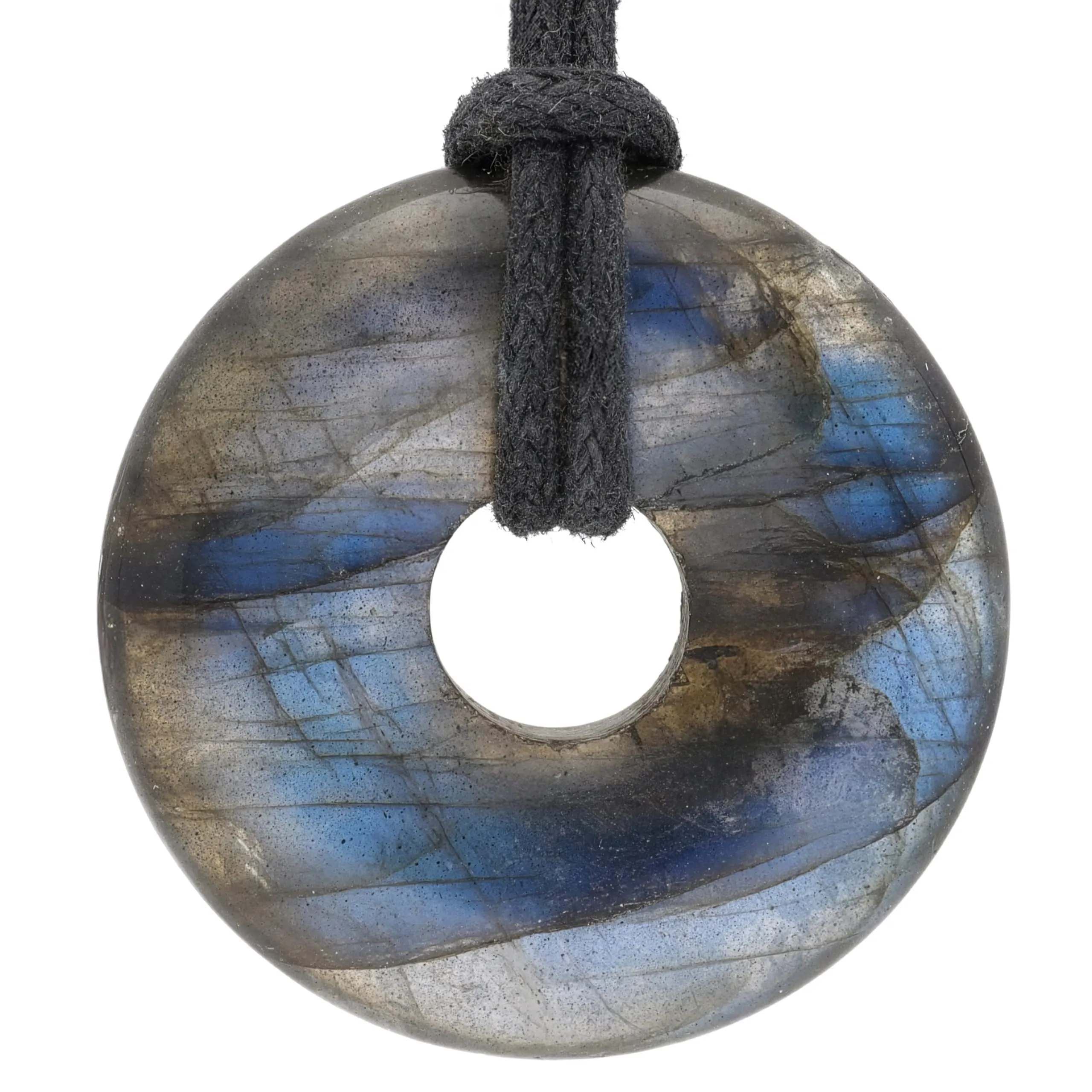 Lebensquelle Plus Labradorite Gemstone Donut 30 mm with Cotton Cord and Info Card - immagine 1