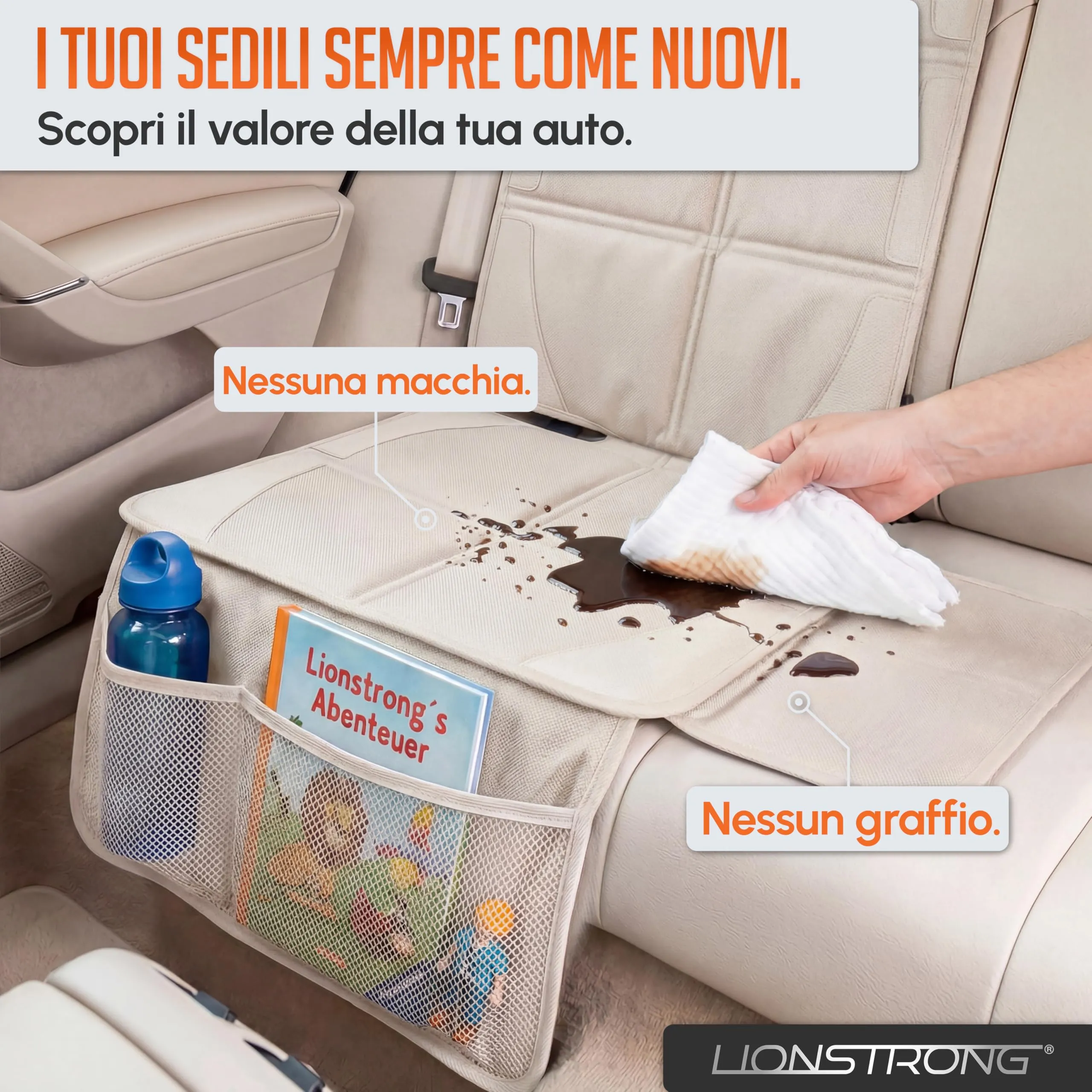 LIONSTRONG Protettori per Sedile Auto Compatibile ISOFIX - Crema - immagine 2
